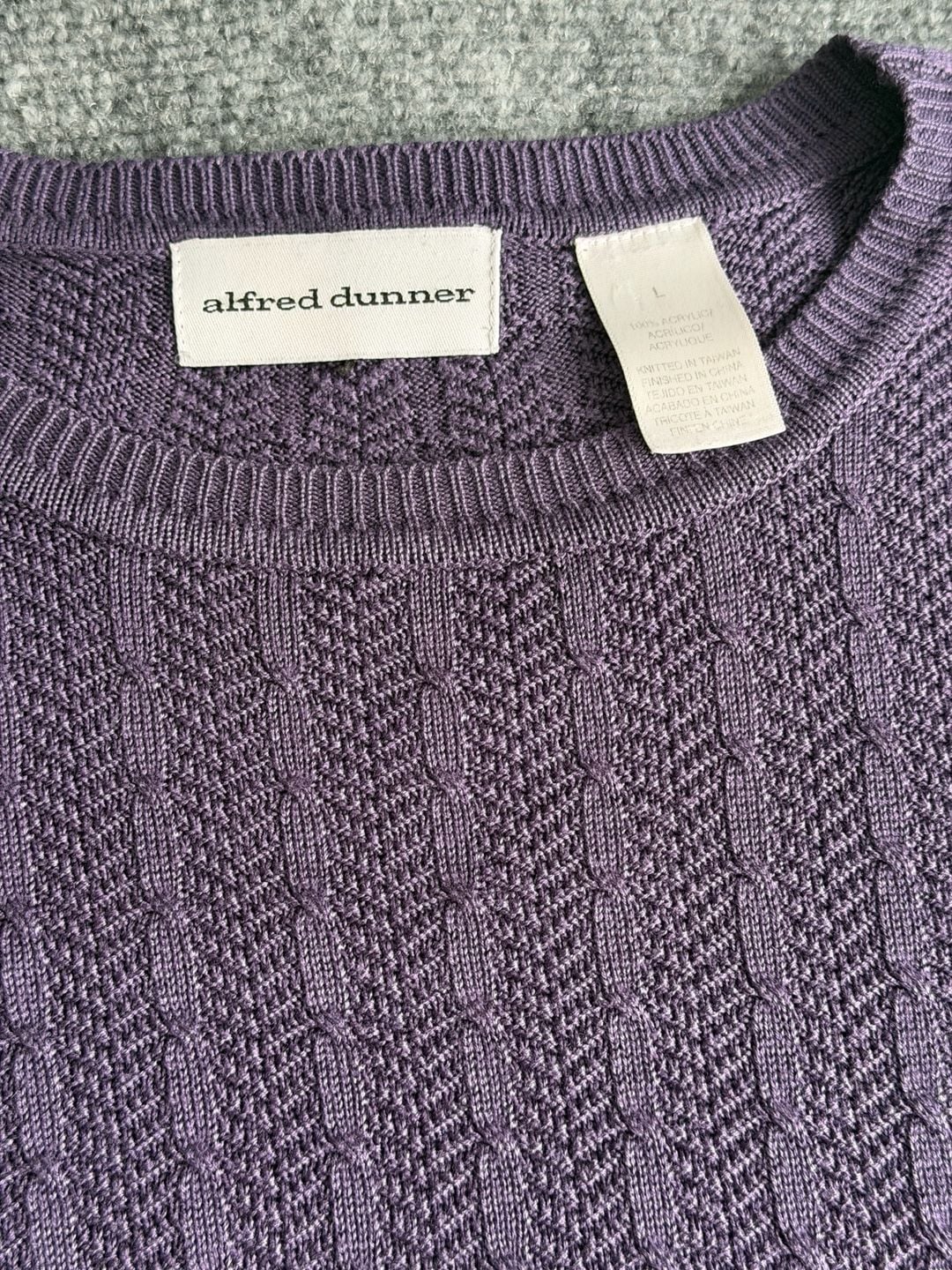 Alfred Dunner Short Sleeve Knit Top Size L Purple Cable Knit 3