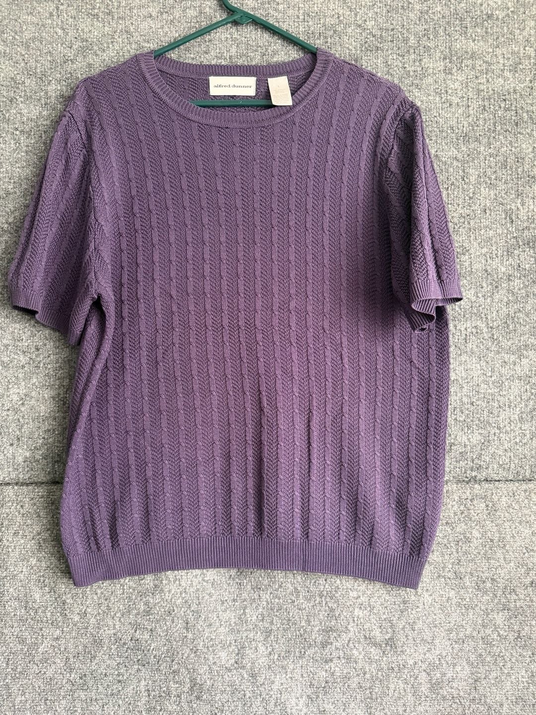 Alfred Dunner Short Sleeve Knit Top Size L Purple Cable Knit 6