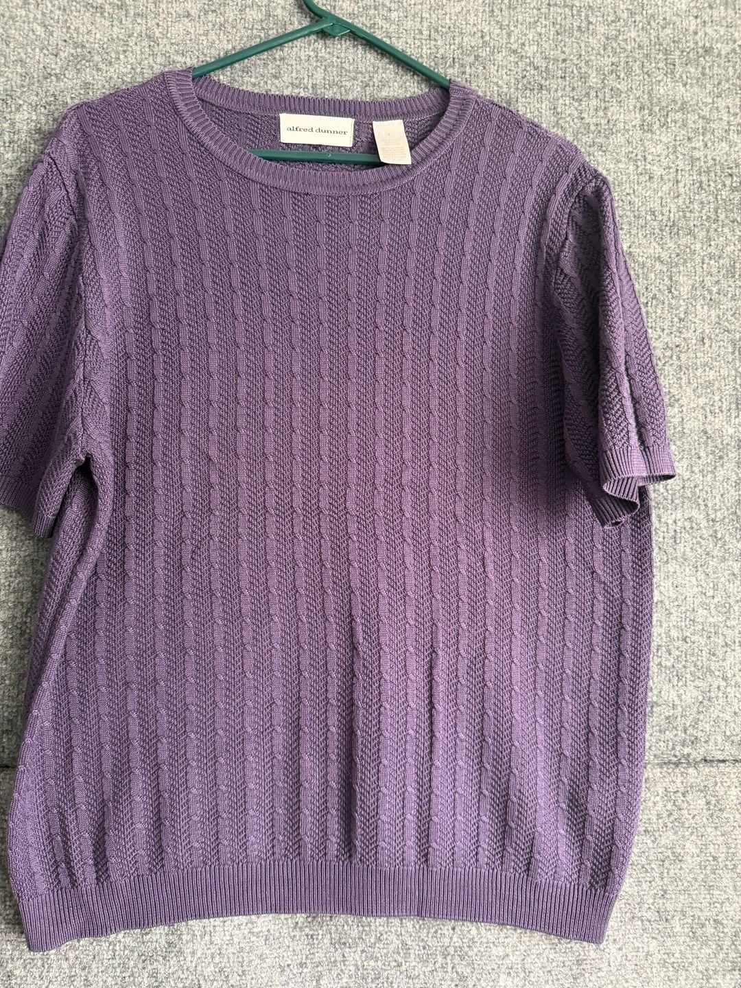 Alfred Dunner Short Sleeve Knit Top Size L Purple Cable Knit 7