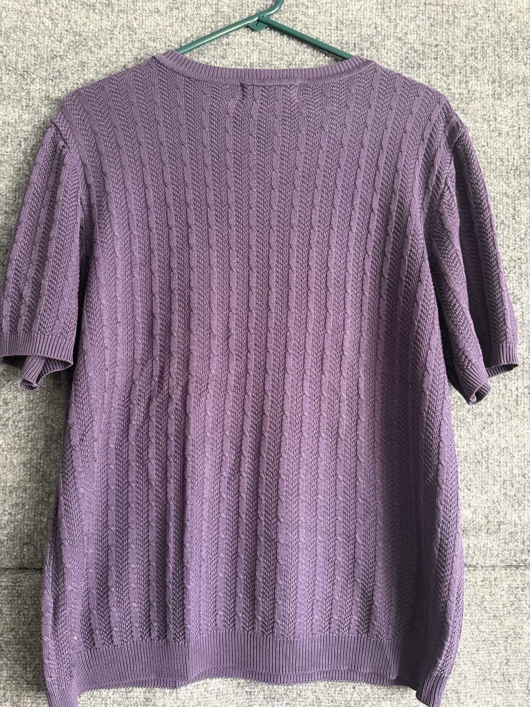 Alfred Dunner Short Sleeve Knit Top Size L Purple Cable Knit 8
