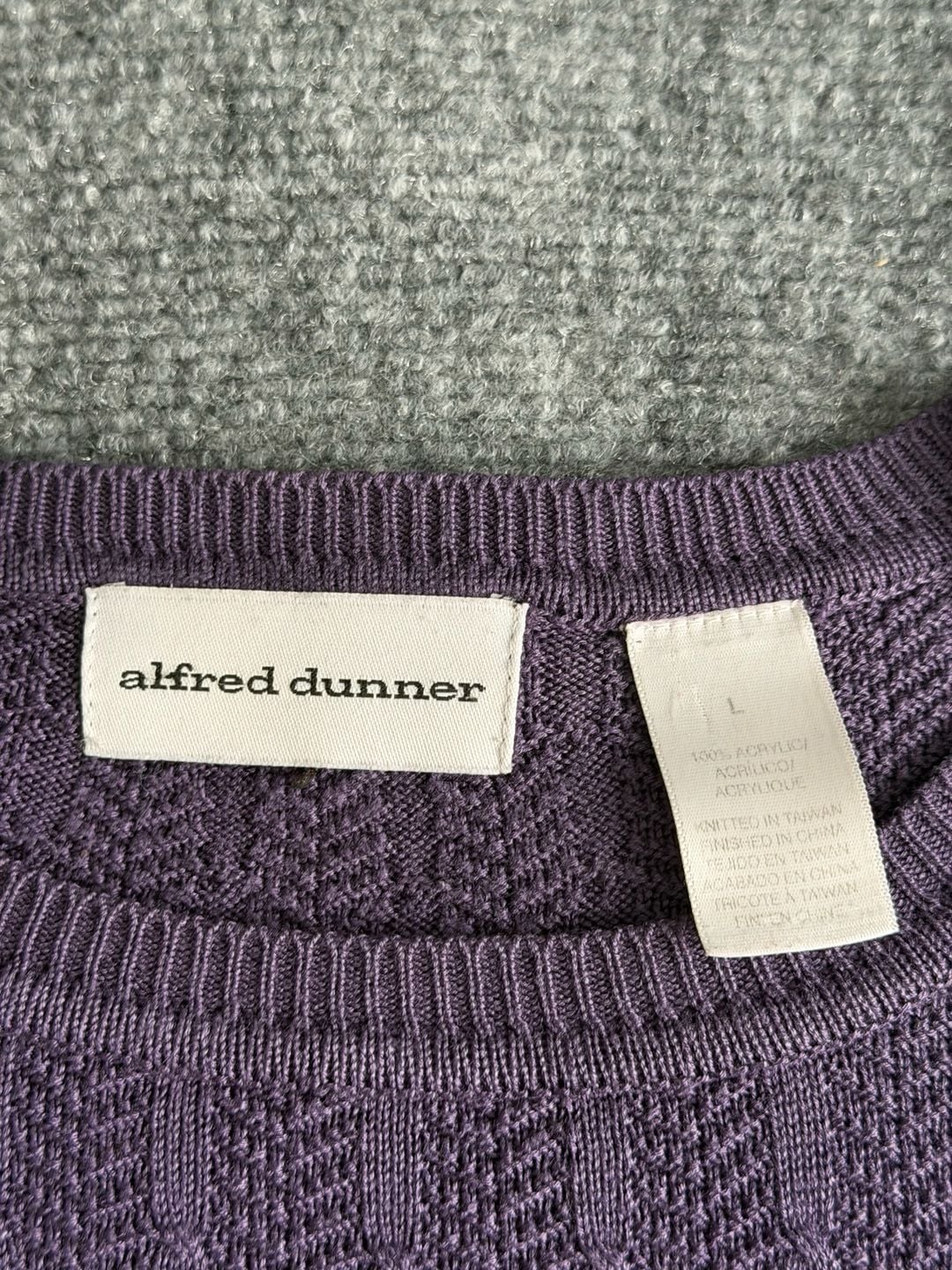 Alfred Dunner Short Sleeve Knit Top Size L Purple Cable Knit 11