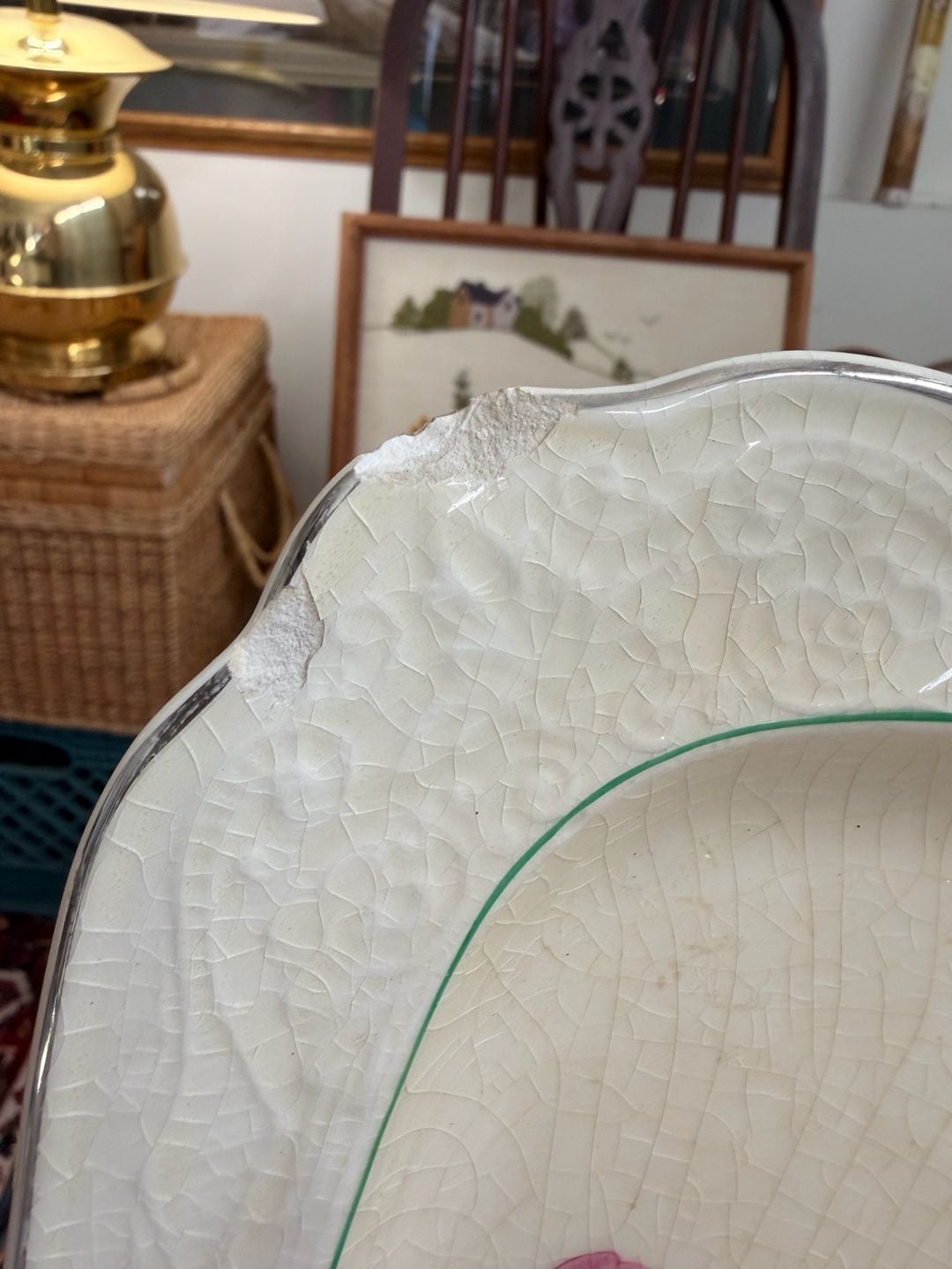 Vintage Floral Serving Platter Dish Embossed Ivory Porcelain Pink Blue Flowers 8