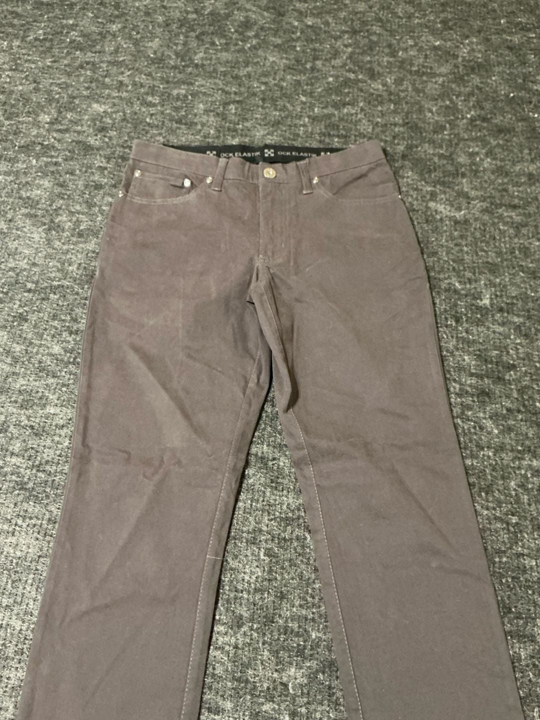 Ock Elastik Pants Mens 34x30 Brown Cotton Blend Flat Front Straight Leg Trousers 2