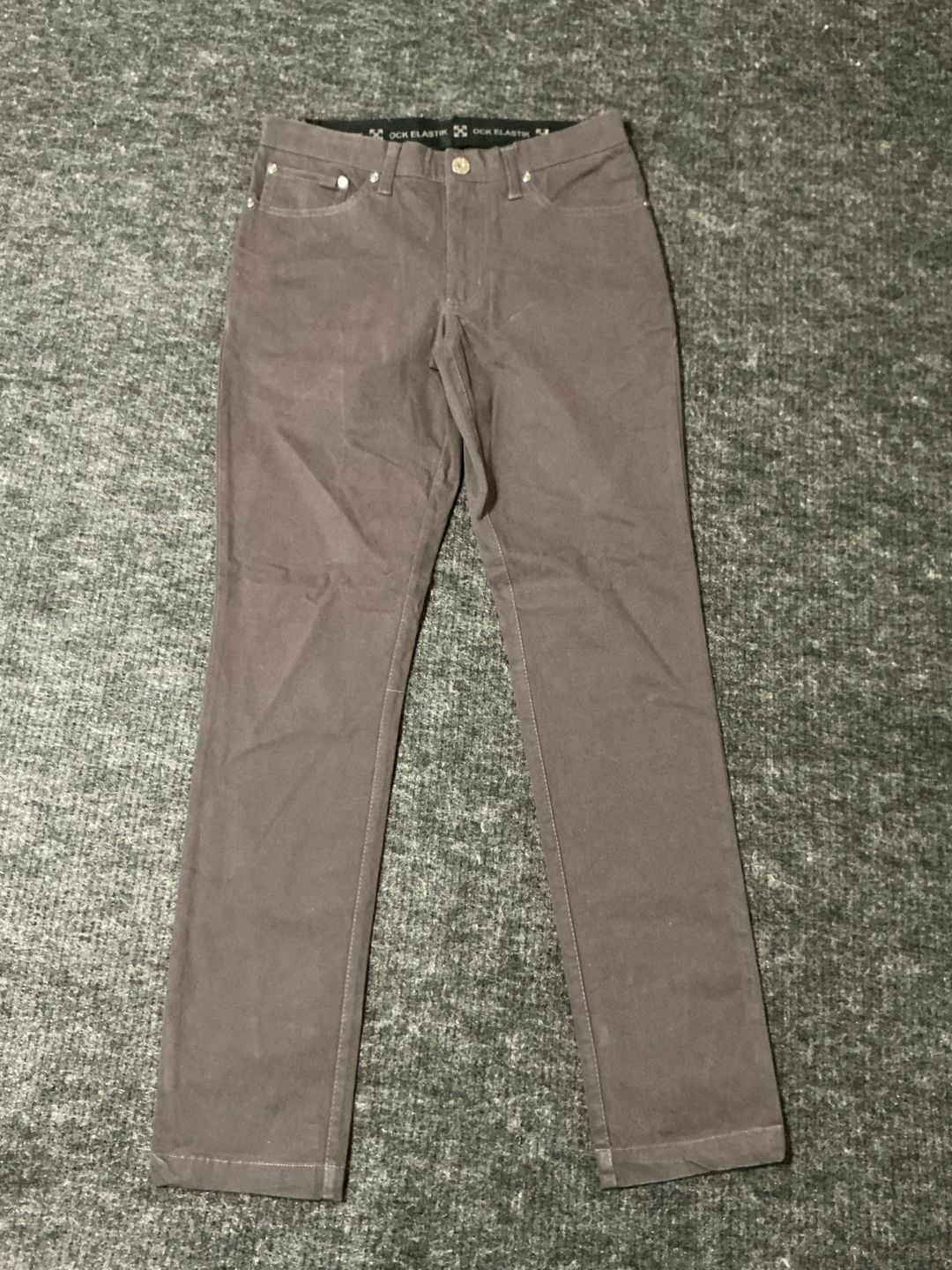Ock Elastik Pants Mens 34x30 Brown Cotton Blend Flat Front Straight Leg Trousers 3