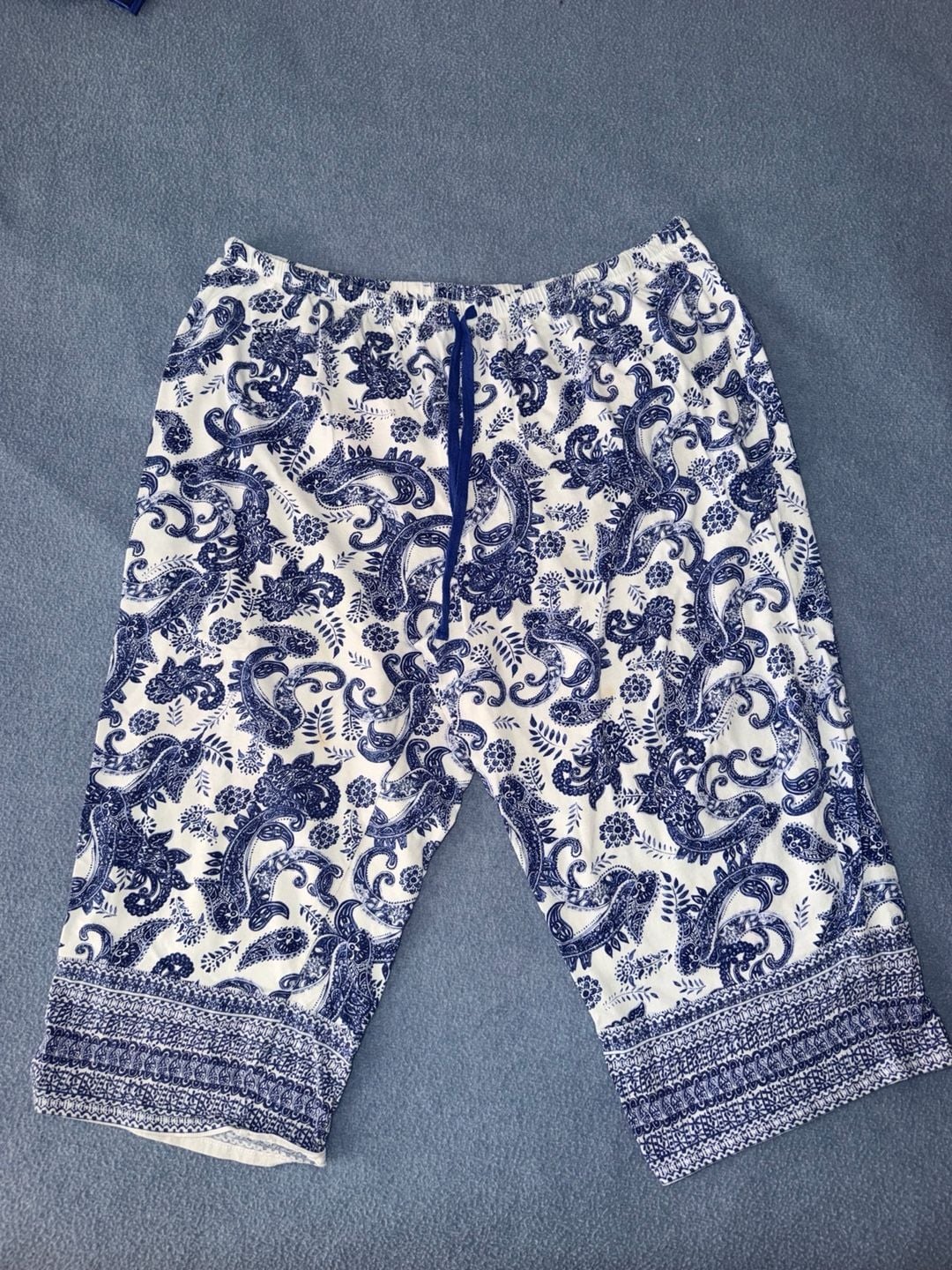 Blue & White Paisley Print Drawstring Lounge Pants 2