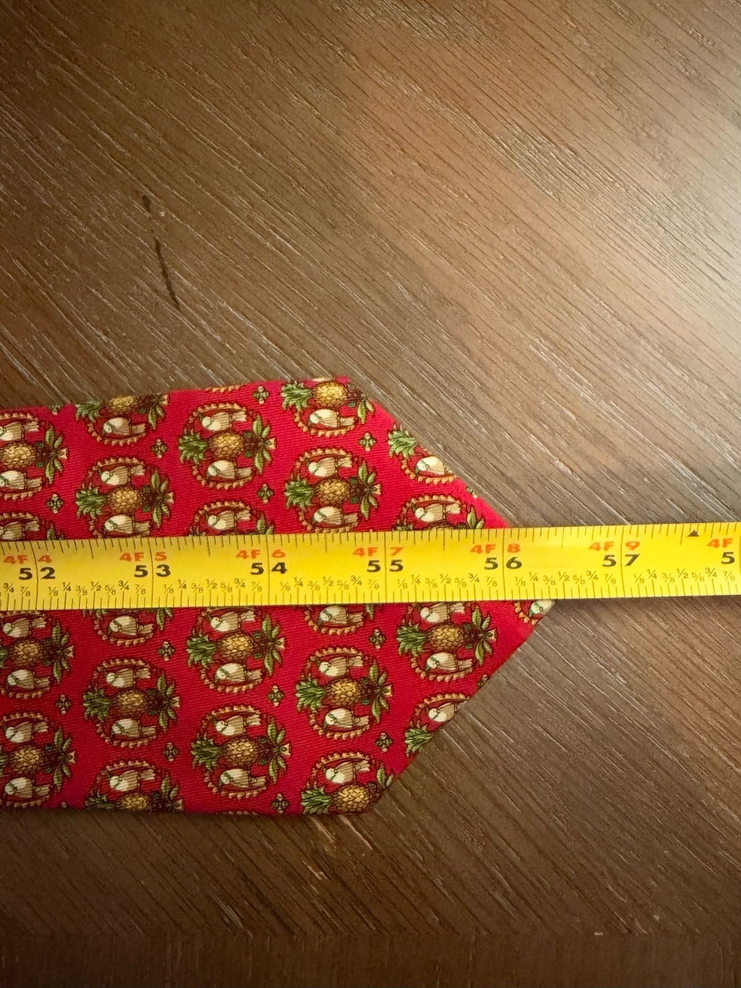 Vintage Salvatore Ferragamo Red Pineapple Parrot 100% Silk Tie Made in Italy 5