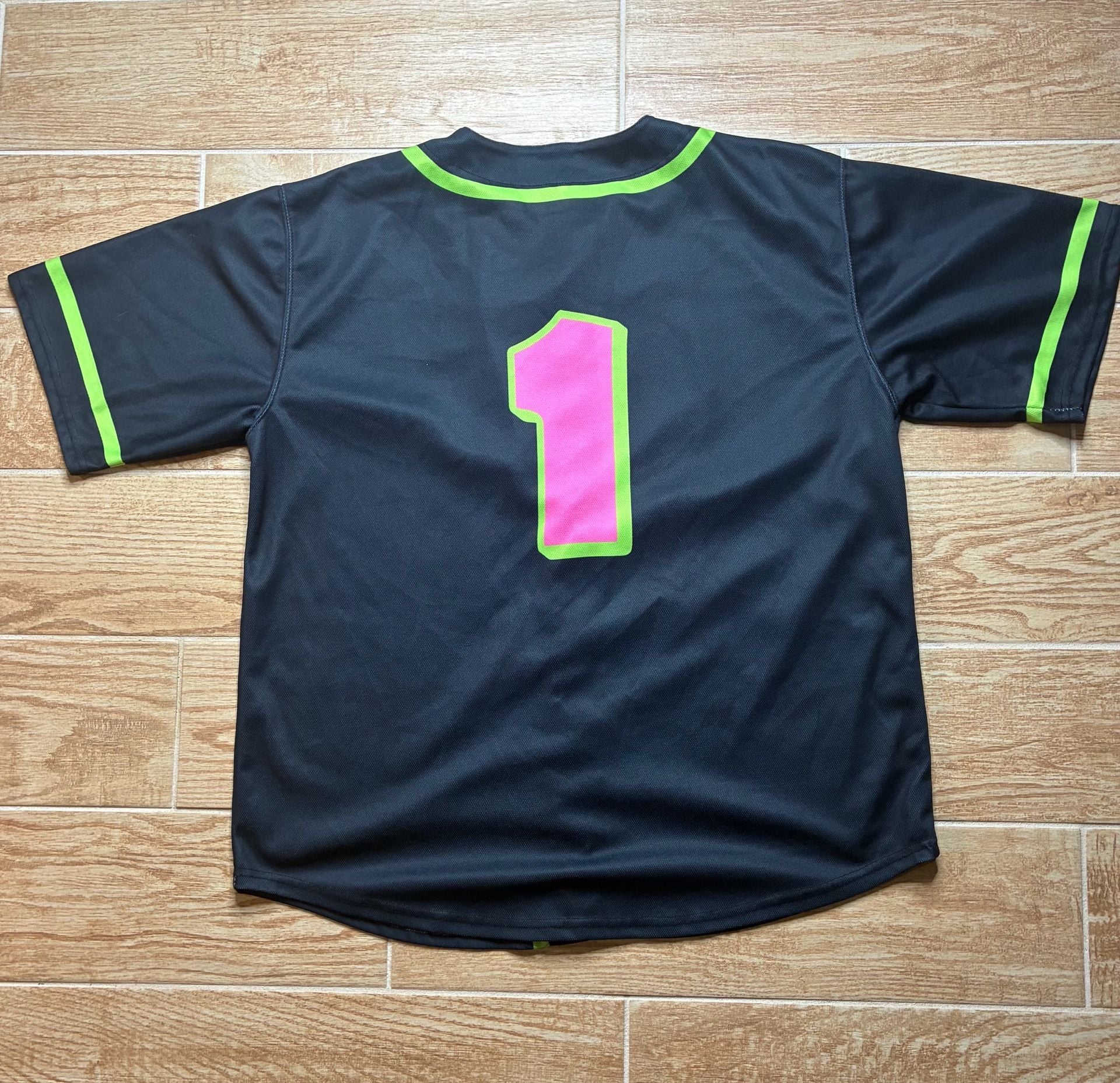 Party Animals Baseball Jersey Size L Black Neon Green Pink Number 1 3