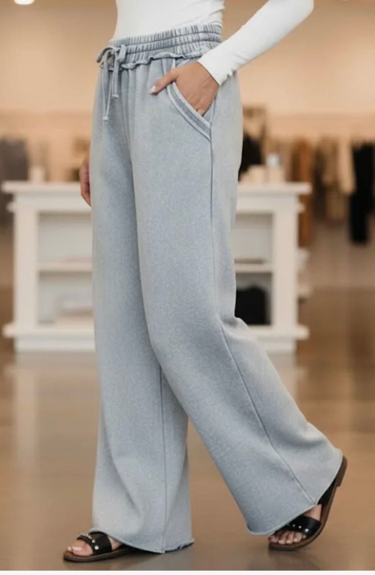 Sleet Acid Wash Fleece Palazzo Sweatpants – , 3