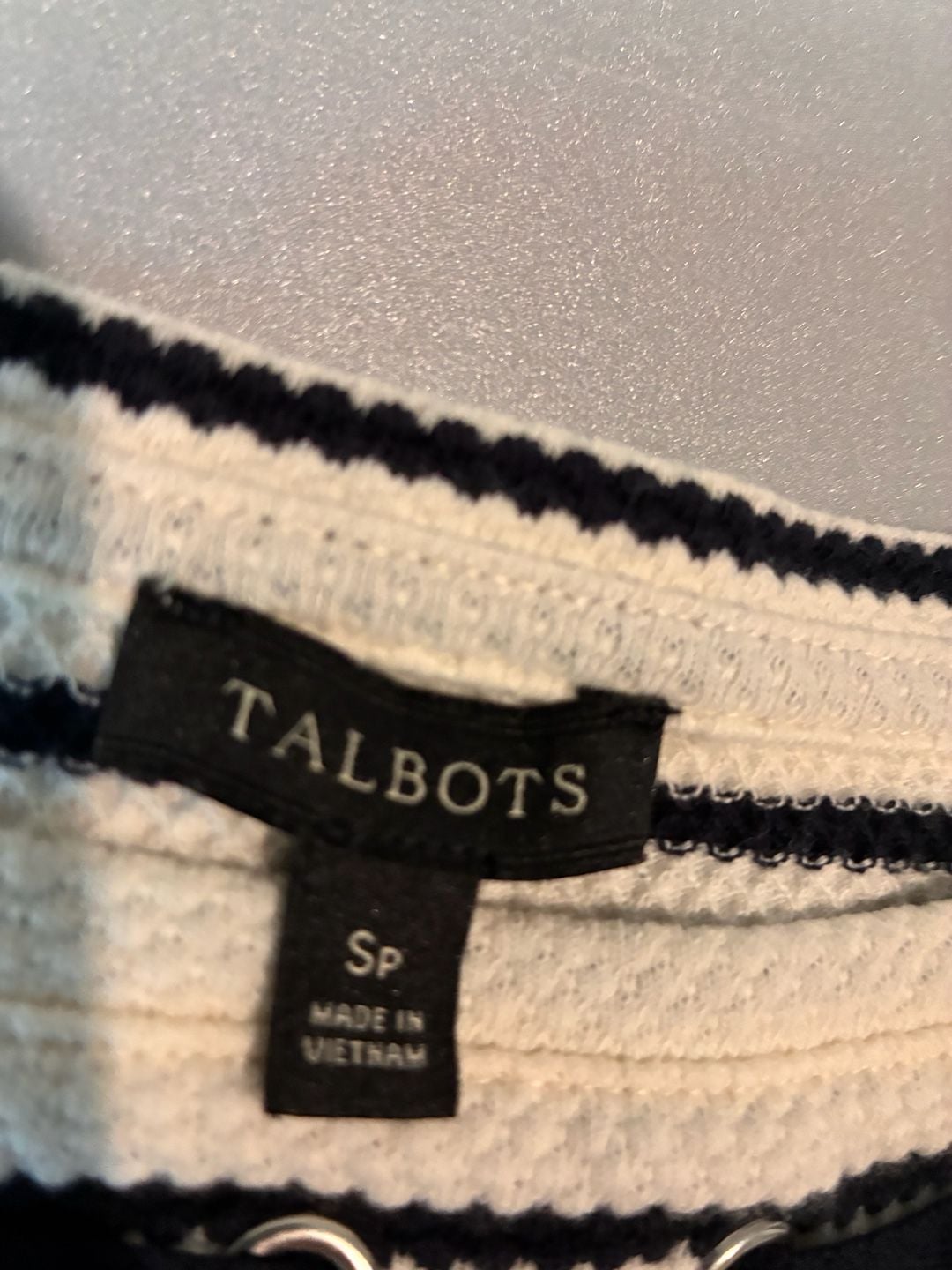 Talbots Striped Top Size SP White Blue Knit Short Sleeve 2