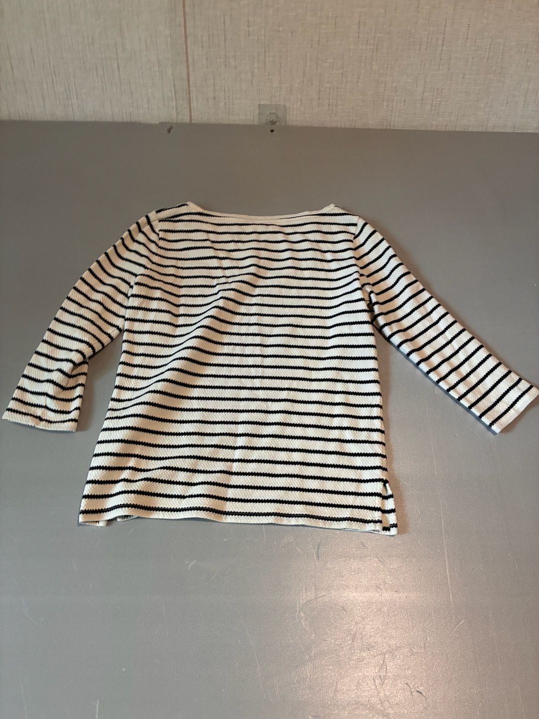 Talbots Striped Top Size SP White Blue Knit Short Sleeve 6