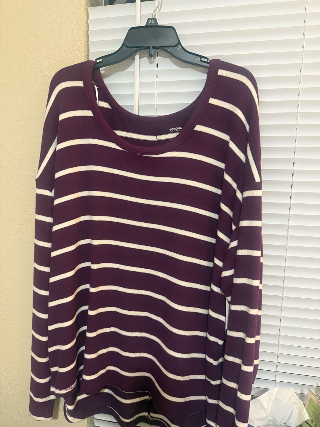 Burgundy Striped Long Sleeve Scoop Neck Top 3