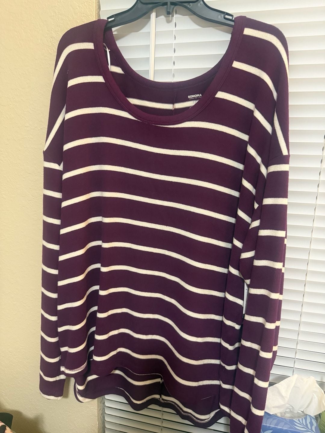Burgundy Striped Long Sleeve Scoop Neck Top 4