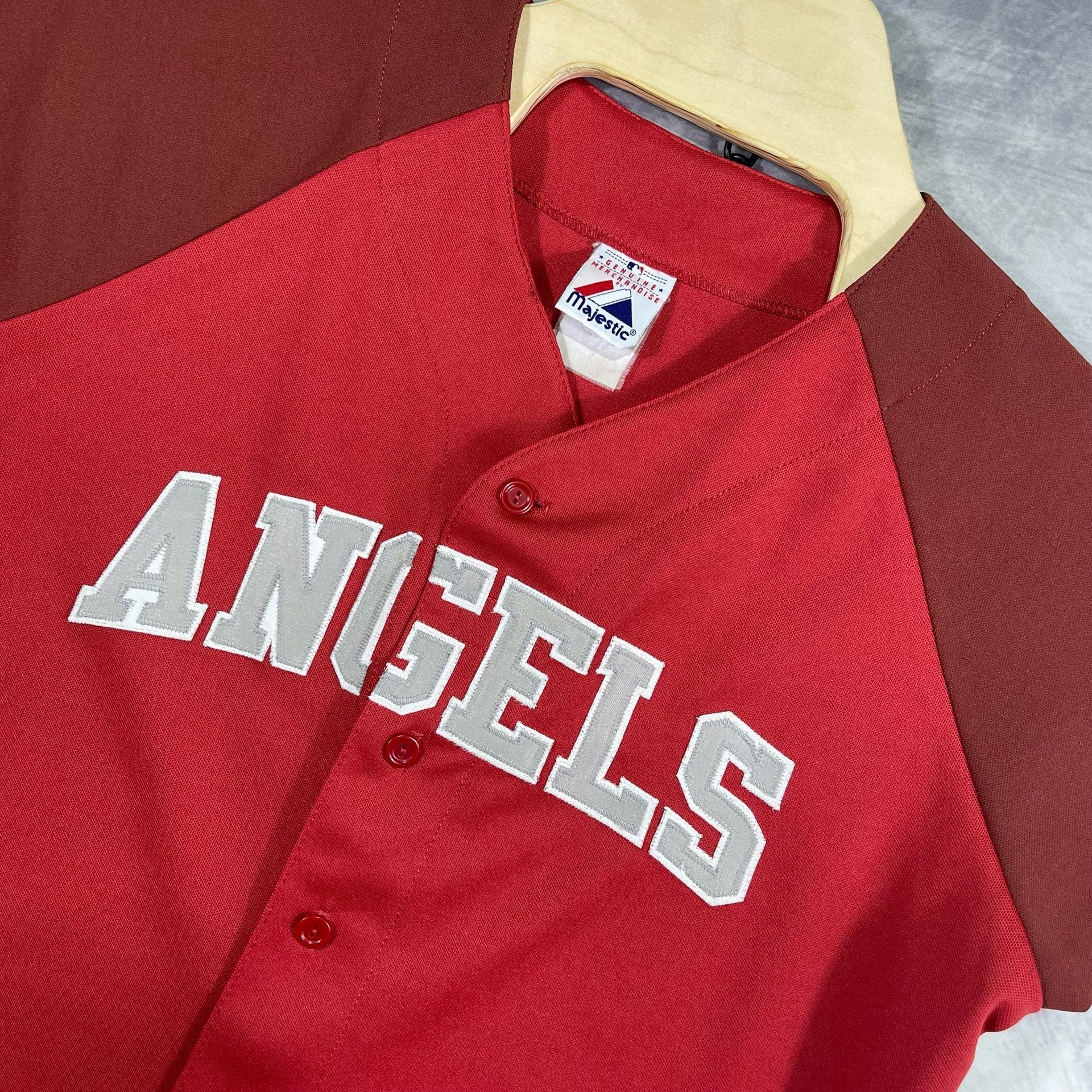 Majestic Angels MLB Baseball Jersey M/L Red Polyester Made In USA 9