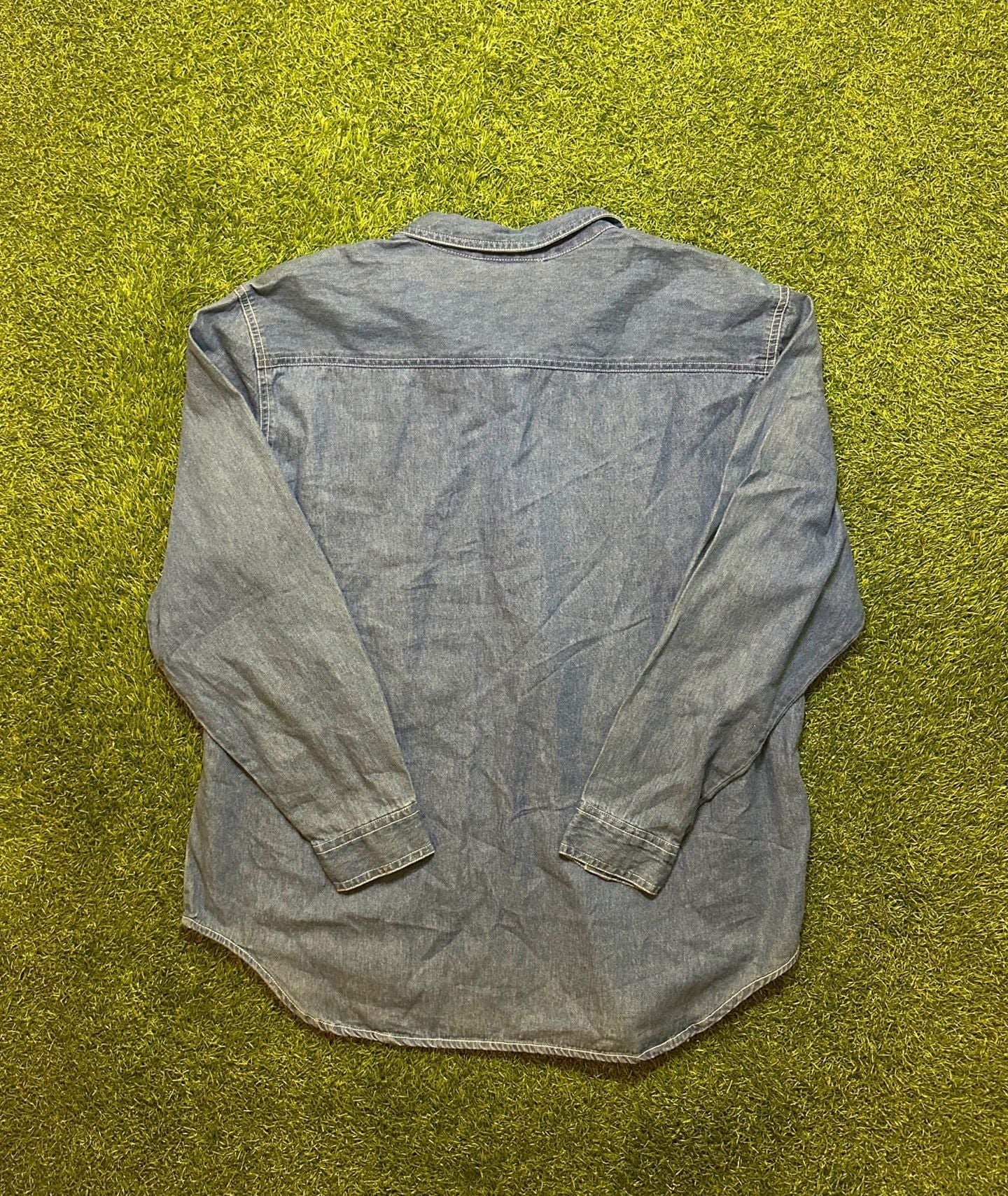 Vintage 1990s Lauren Brooke Embroidered Denim Shirt Size XL Blue 4