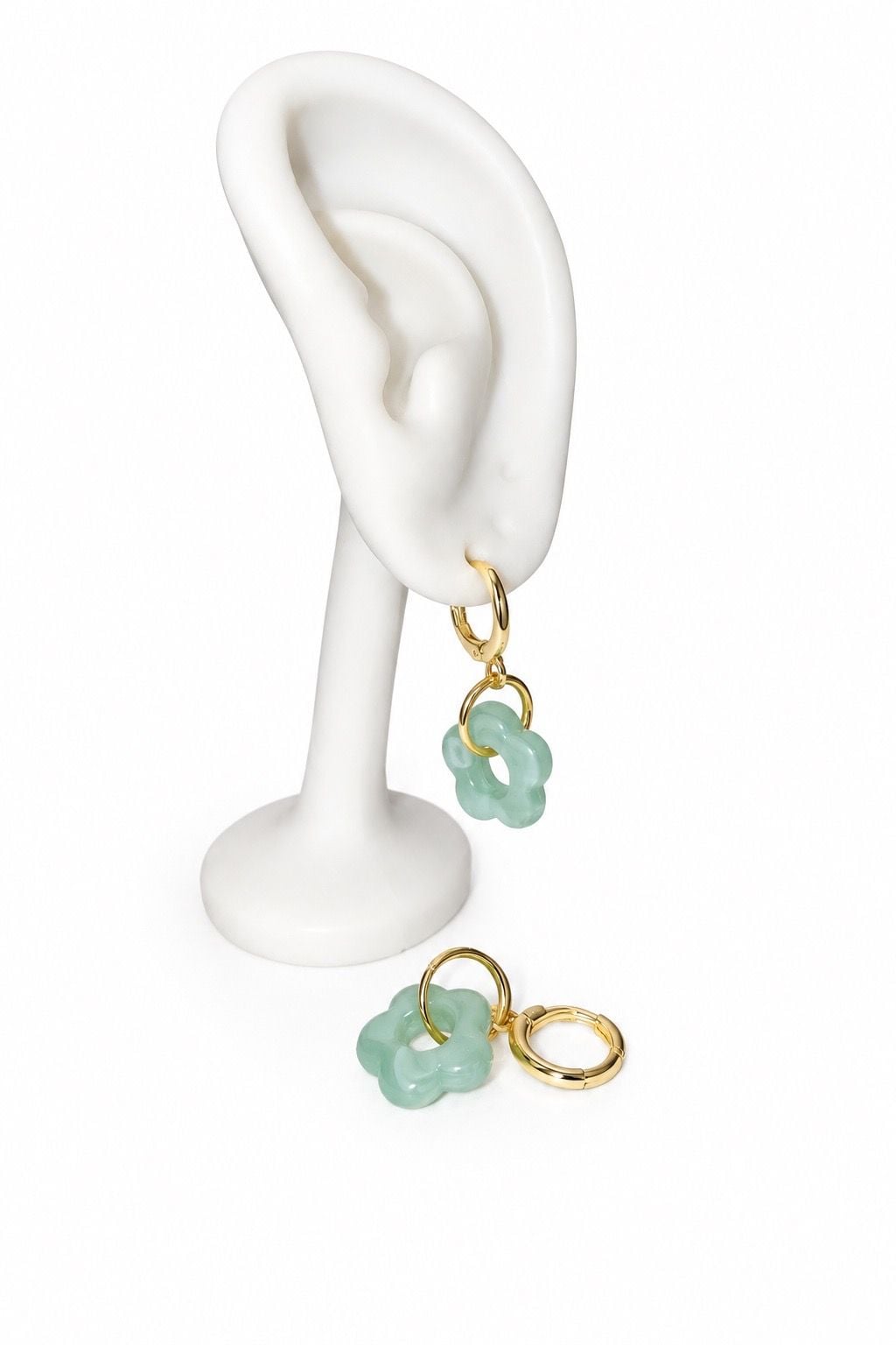 14k Gold-Filled Mint Blossom Charm Huggie Hoop Earrings 2