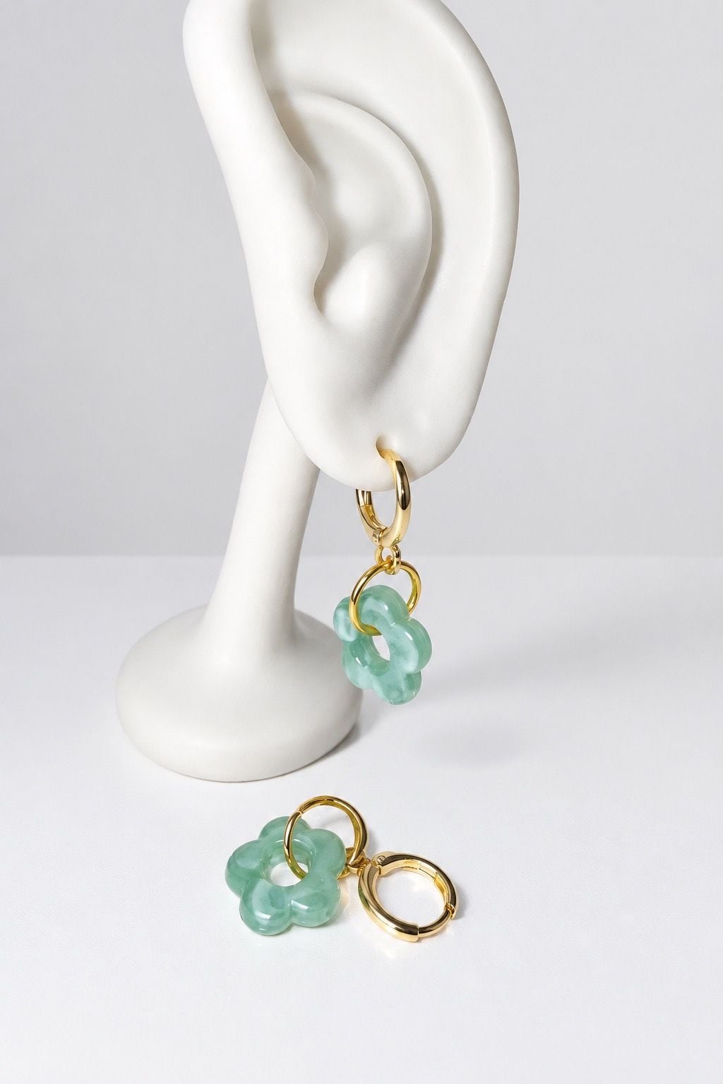 14k Gold-Filled Mint Blossom Charm Huggie Hoop Earrings 3