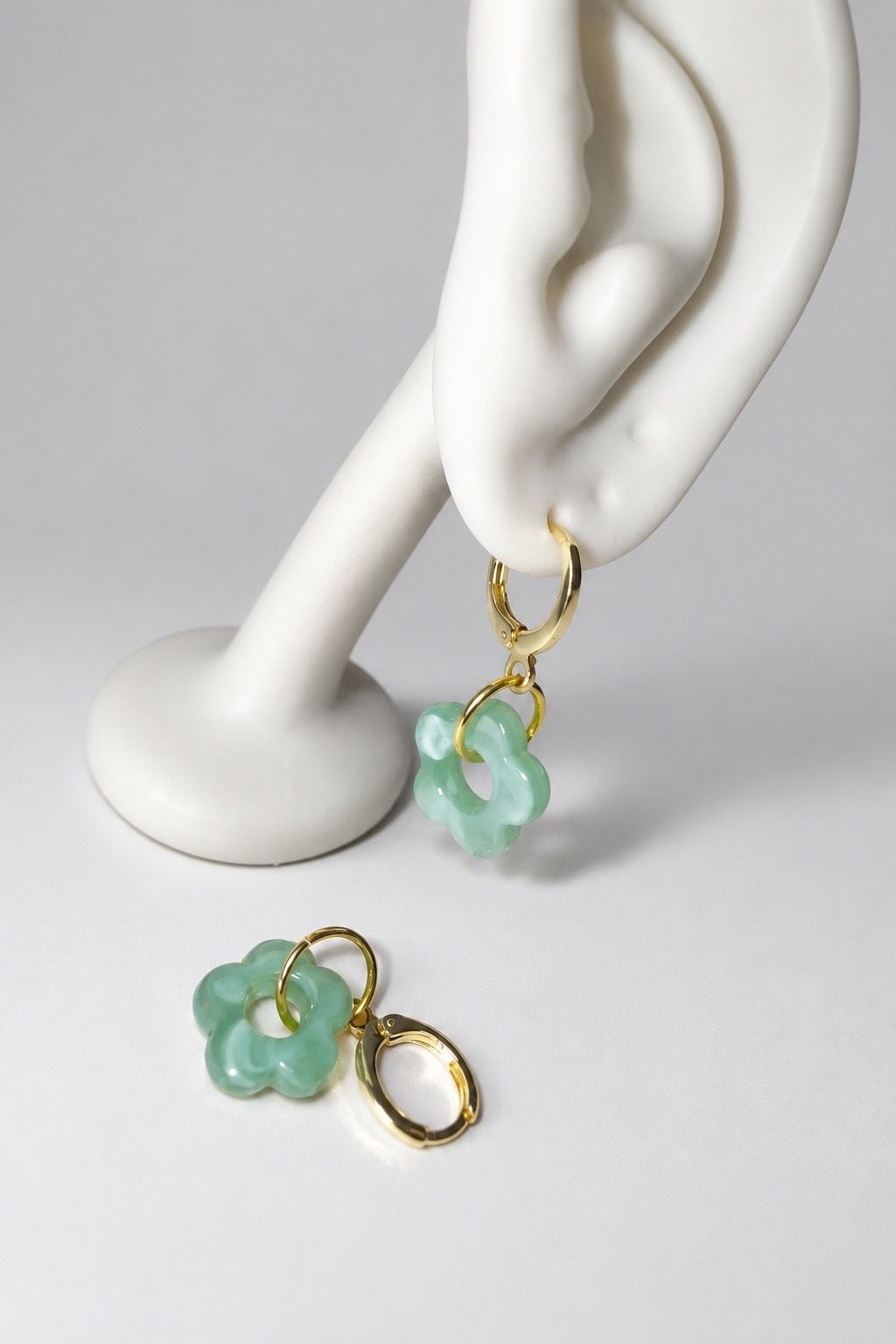 14k Gold-Filled Mint Blossom Charm Huggie Hoop Earrings 5