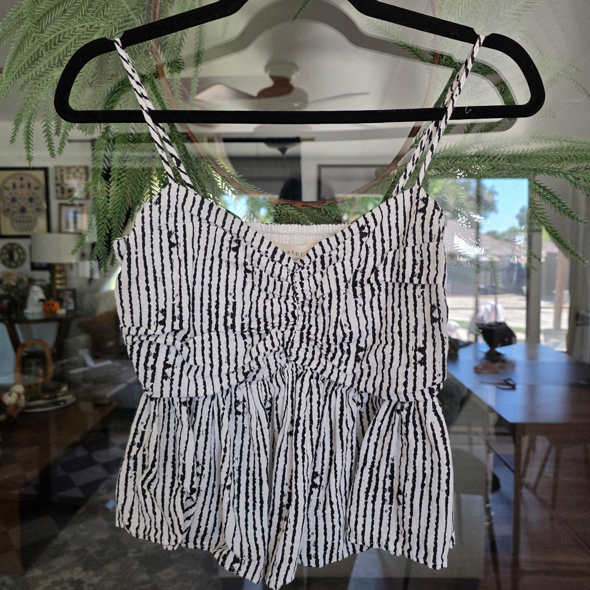 Saltwater Luxe Cami Size S Black White Striped Peplum Top 2