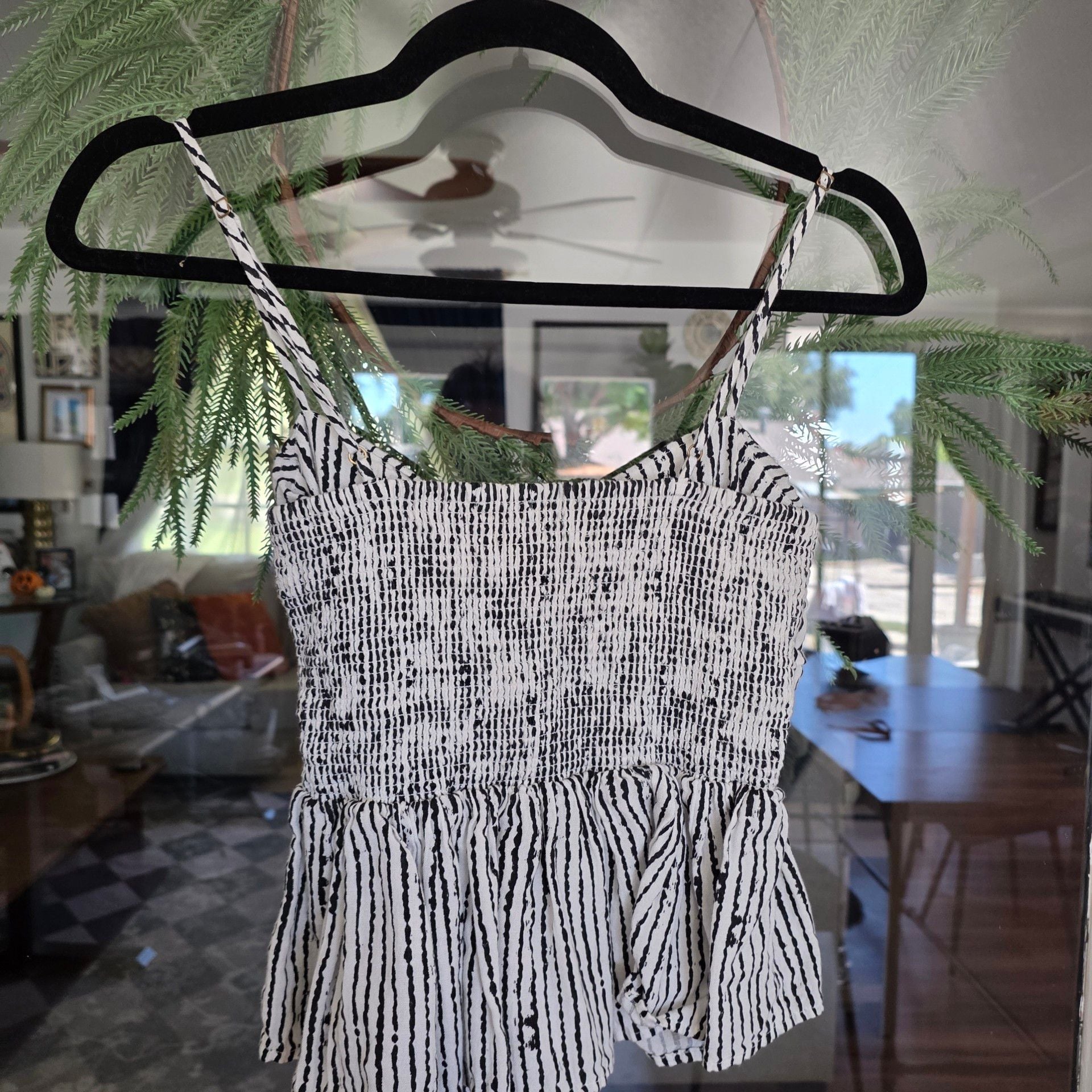 Saltwater Luxe Cami Size S Black White Striped Peplum Top 4