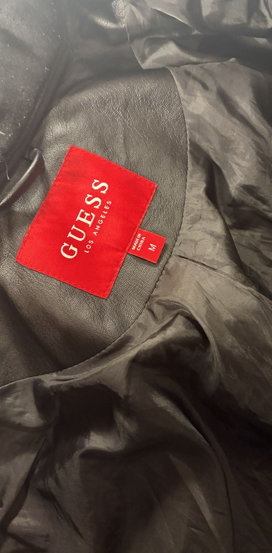 Guess Faux Leather Hooded Jacket Size M Black White Quilted Biker 3