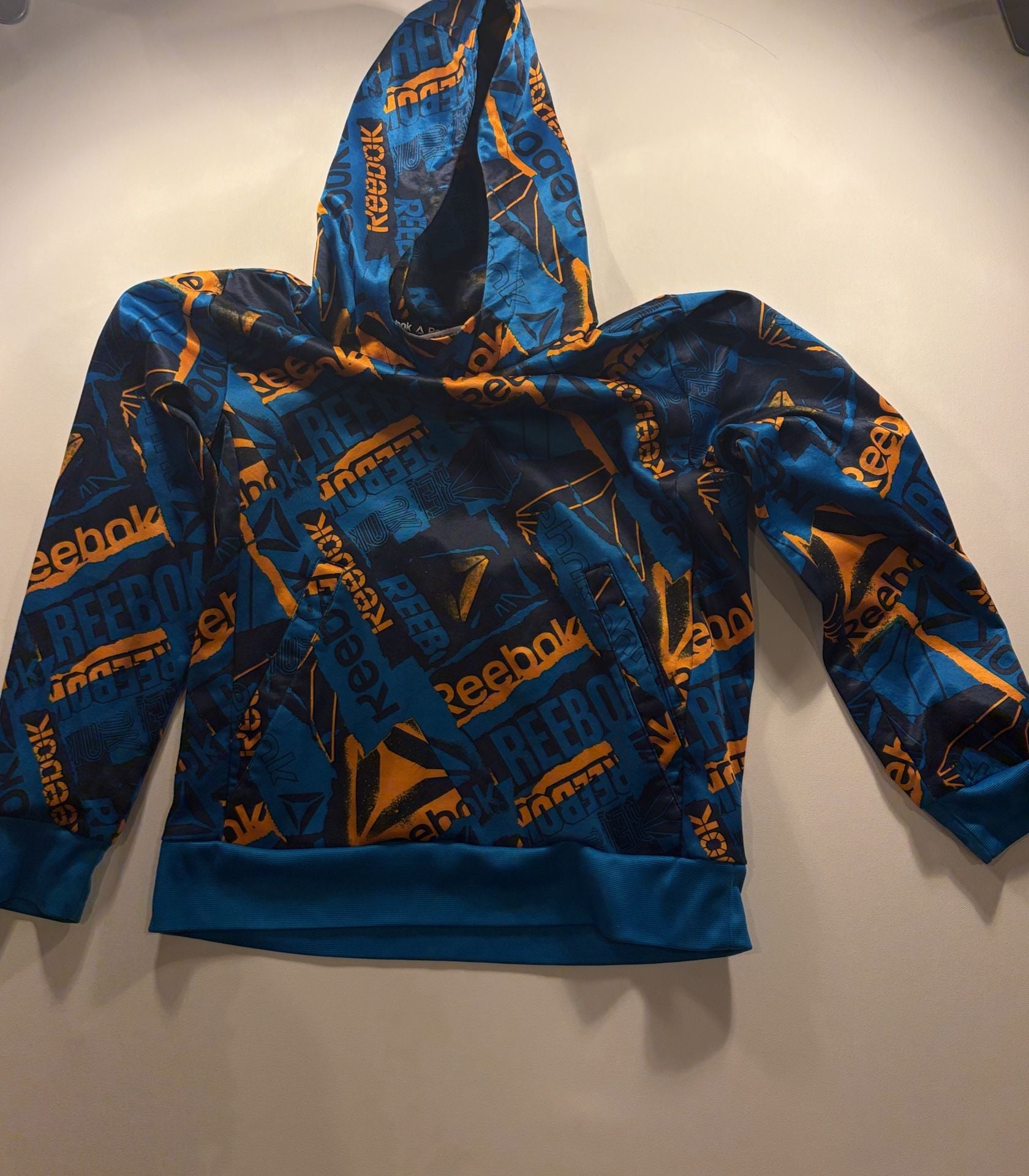 Reebok All-Over Logo Print Hoodie Blue Orange 2