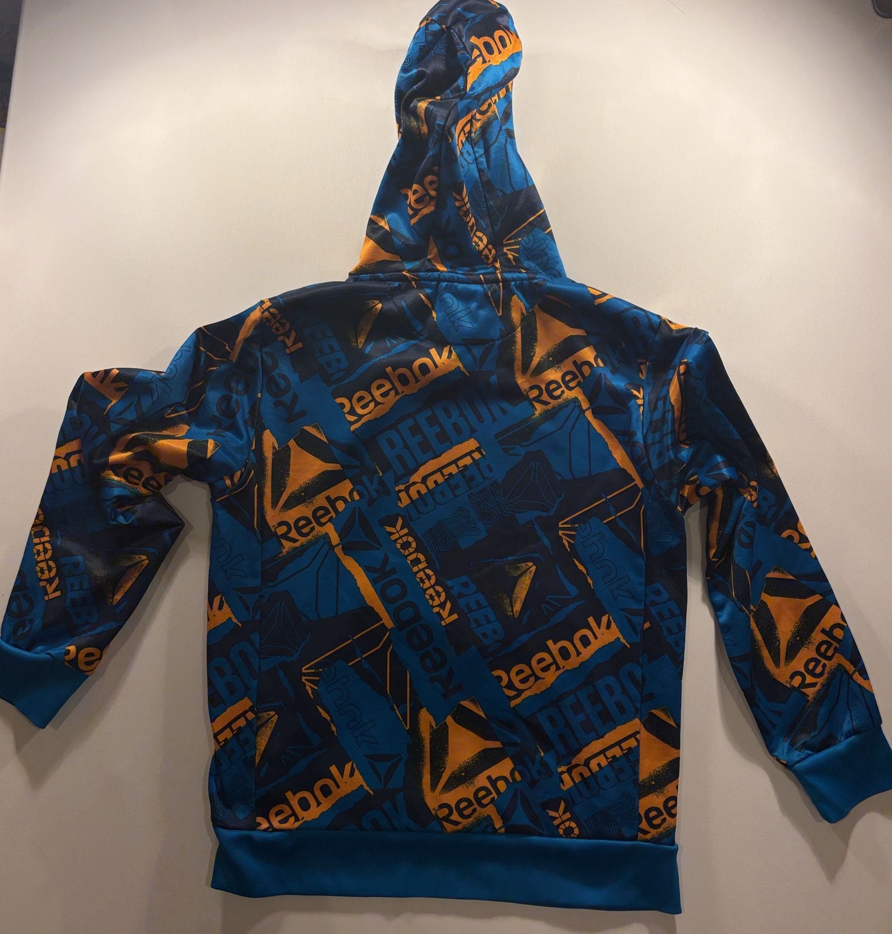 Reebok All-Over Logo Print Hoodie Blue Orange 3