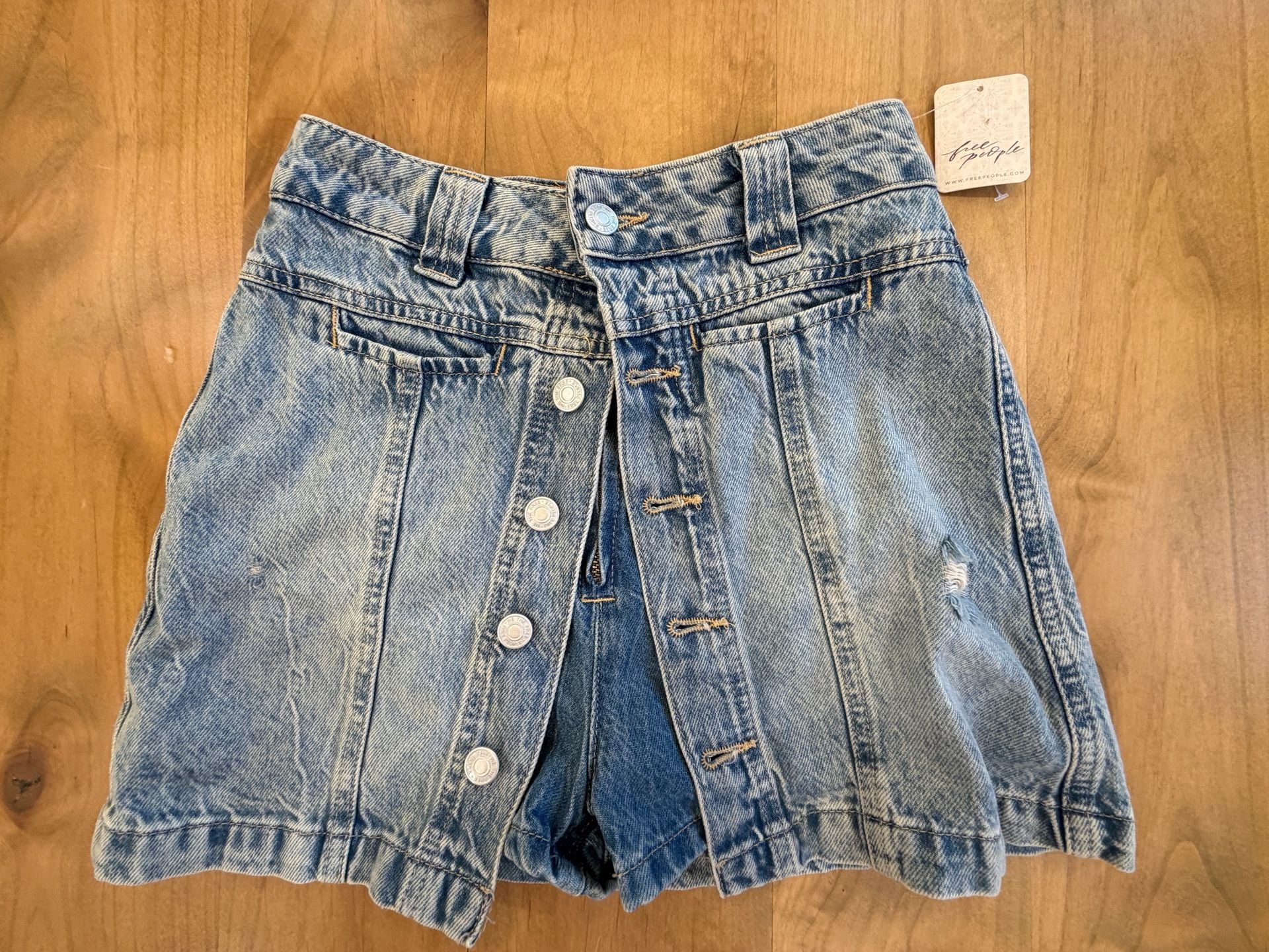 Free People Denim Skort Size 29 Blue Button Front 2