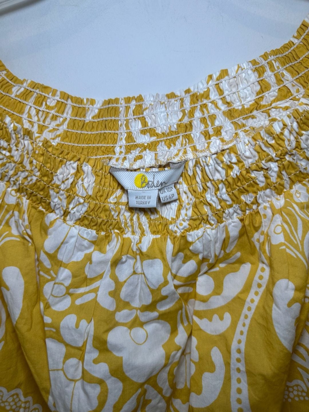 100% Cotton Boden Floral Print Off Shoulder Romper Size US 6P Yellow White 8