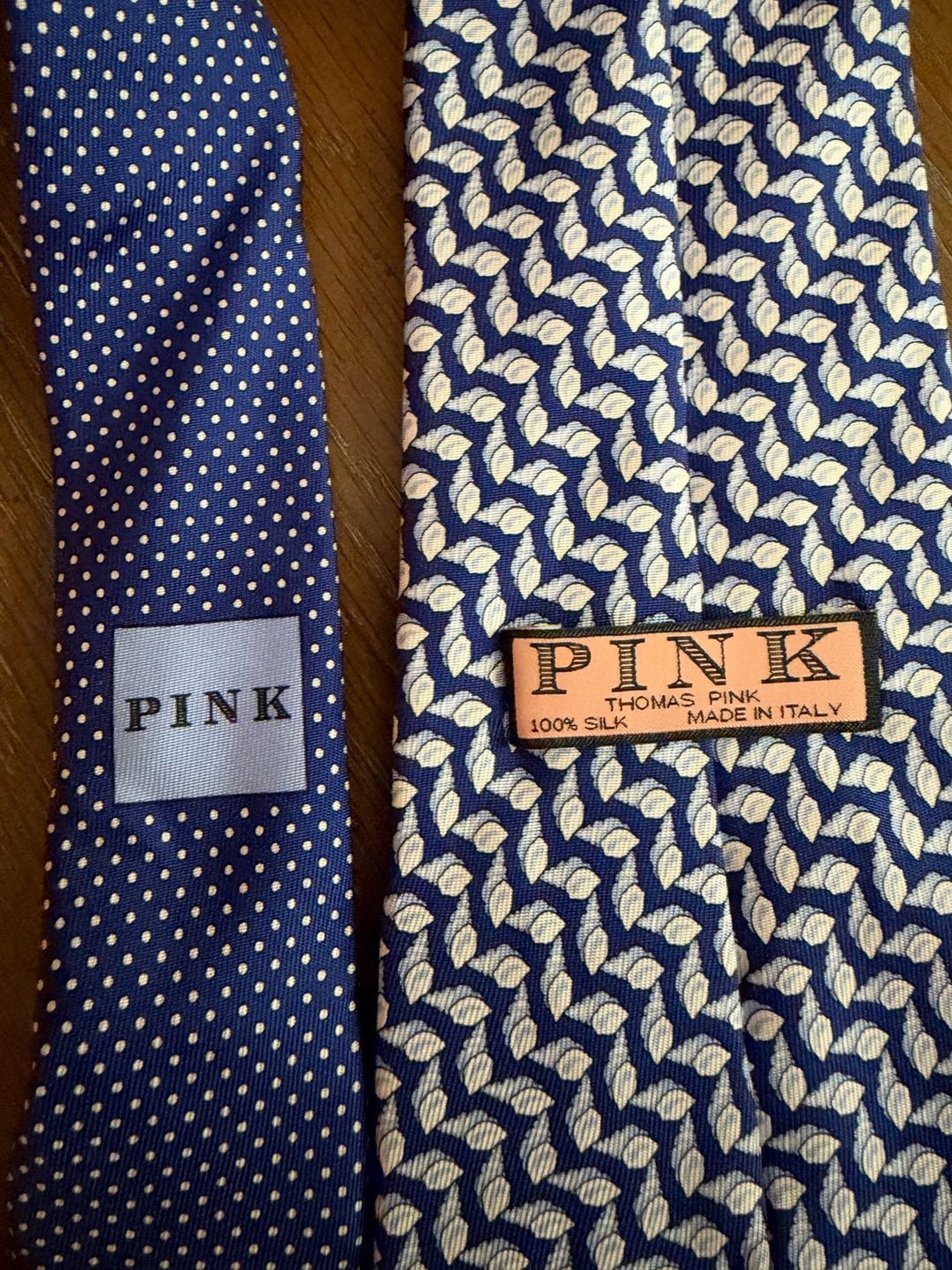 Vintage Thomas Pink 100% Silk Tie Navy Blue Ivory Leaf Pattern Made in Italy 2