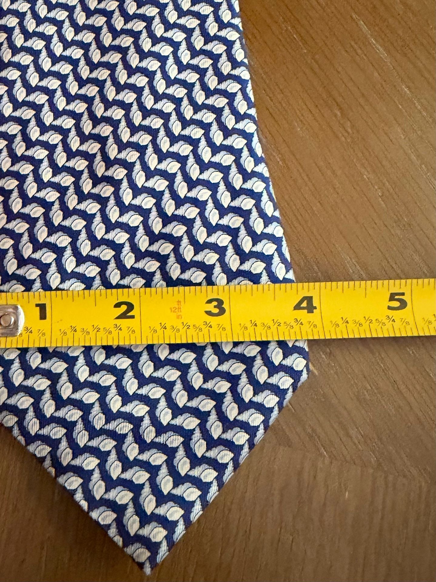 Vintage Thomas Pink 100% Silk Tie Navy Blue Ivory Leaf Pattern Made in Italy 4