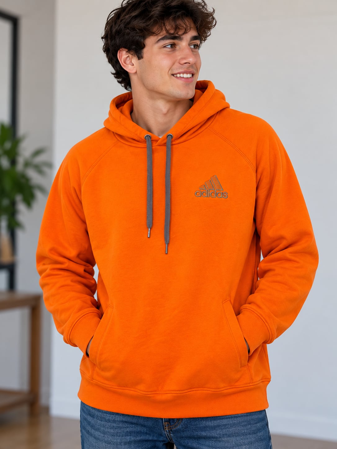 Adidas Ultimate Hoodie Size L Orange Gray Pullover Sweatshirt 2