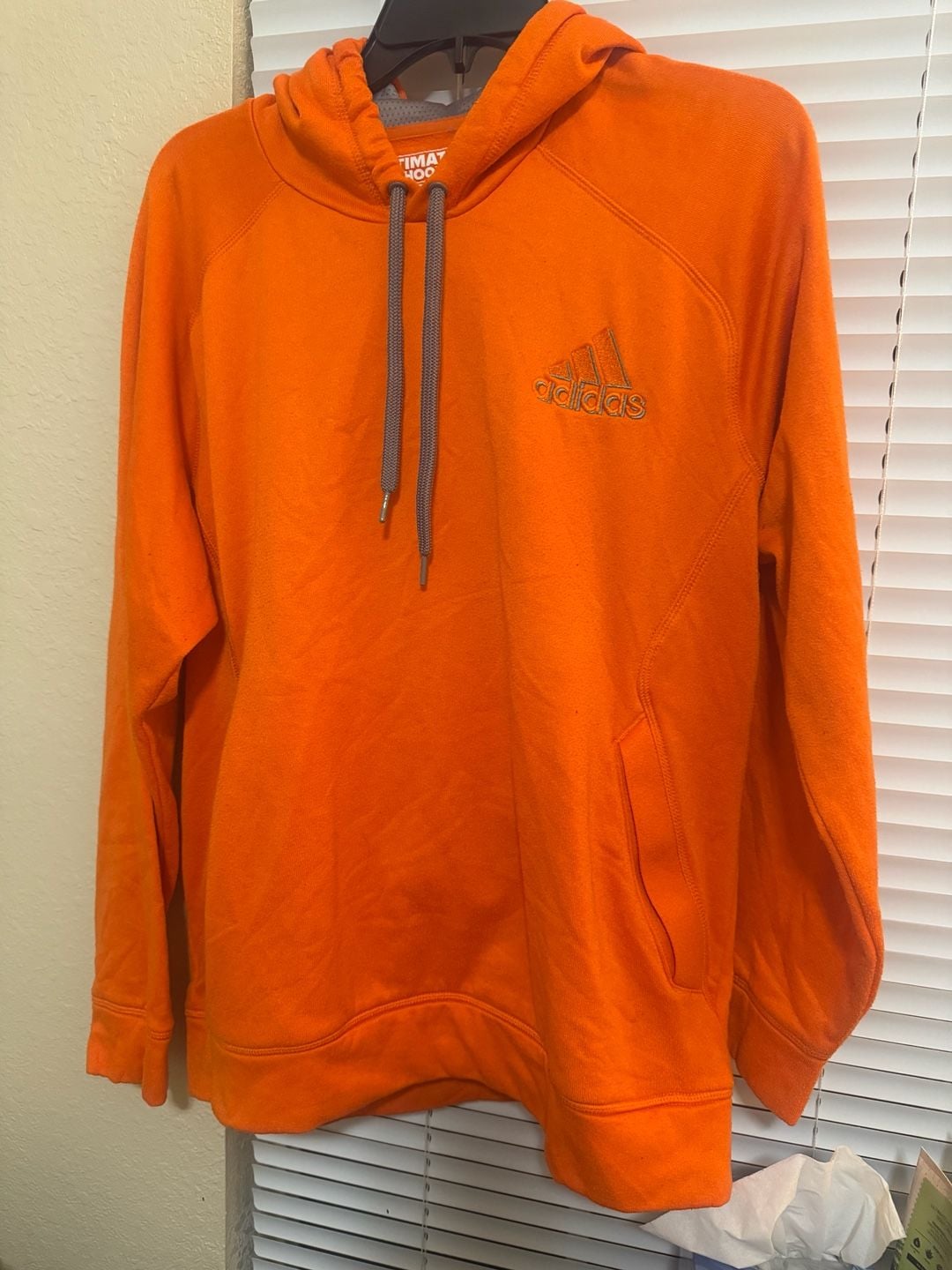 Adidas Ultimate Hoodie Size L Orange Gray Pullover Sweatshirt 3