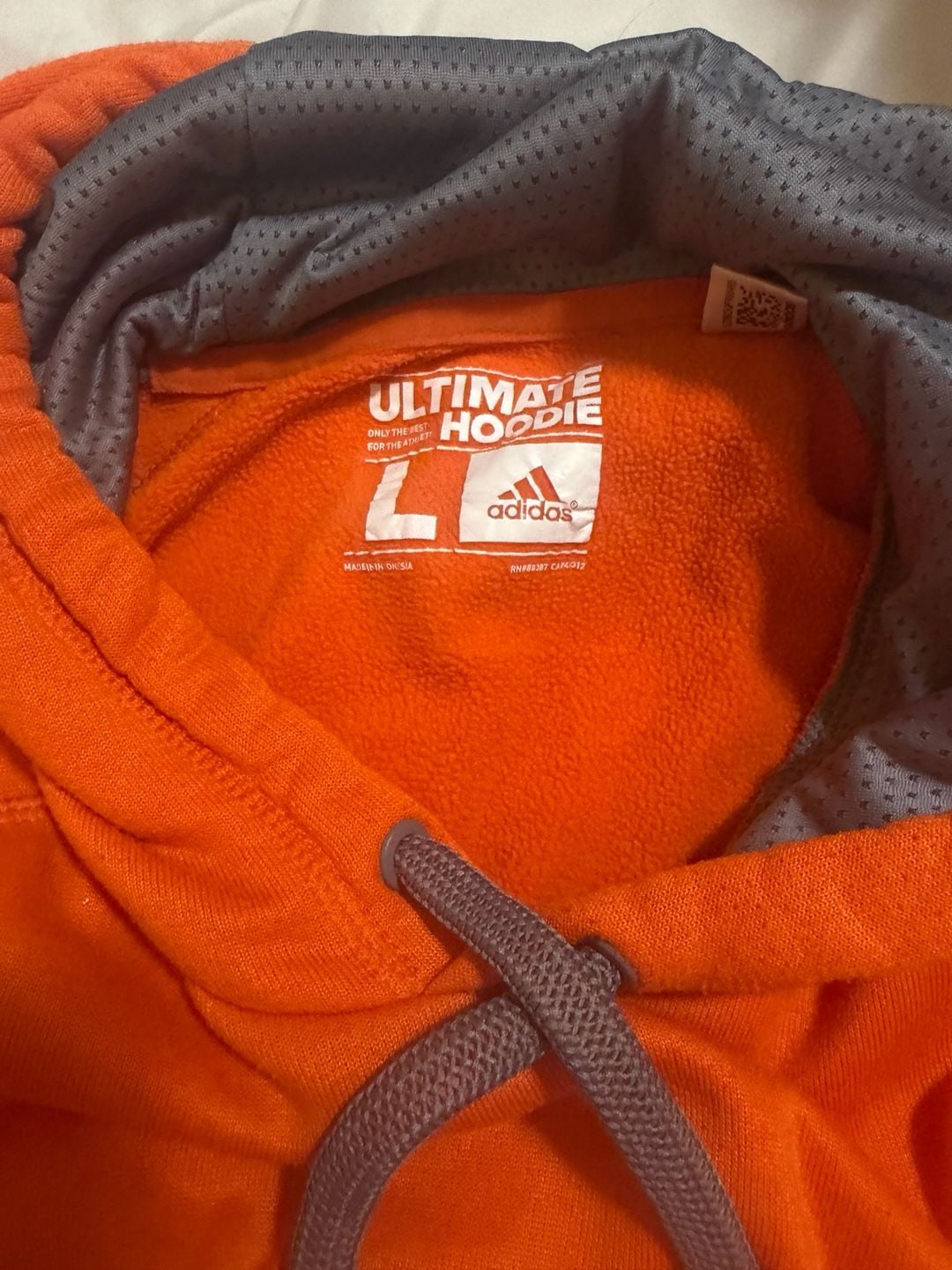 Adidas Ultimate Hoodie Size L Orange Gray Pullover Sweatshirt 6