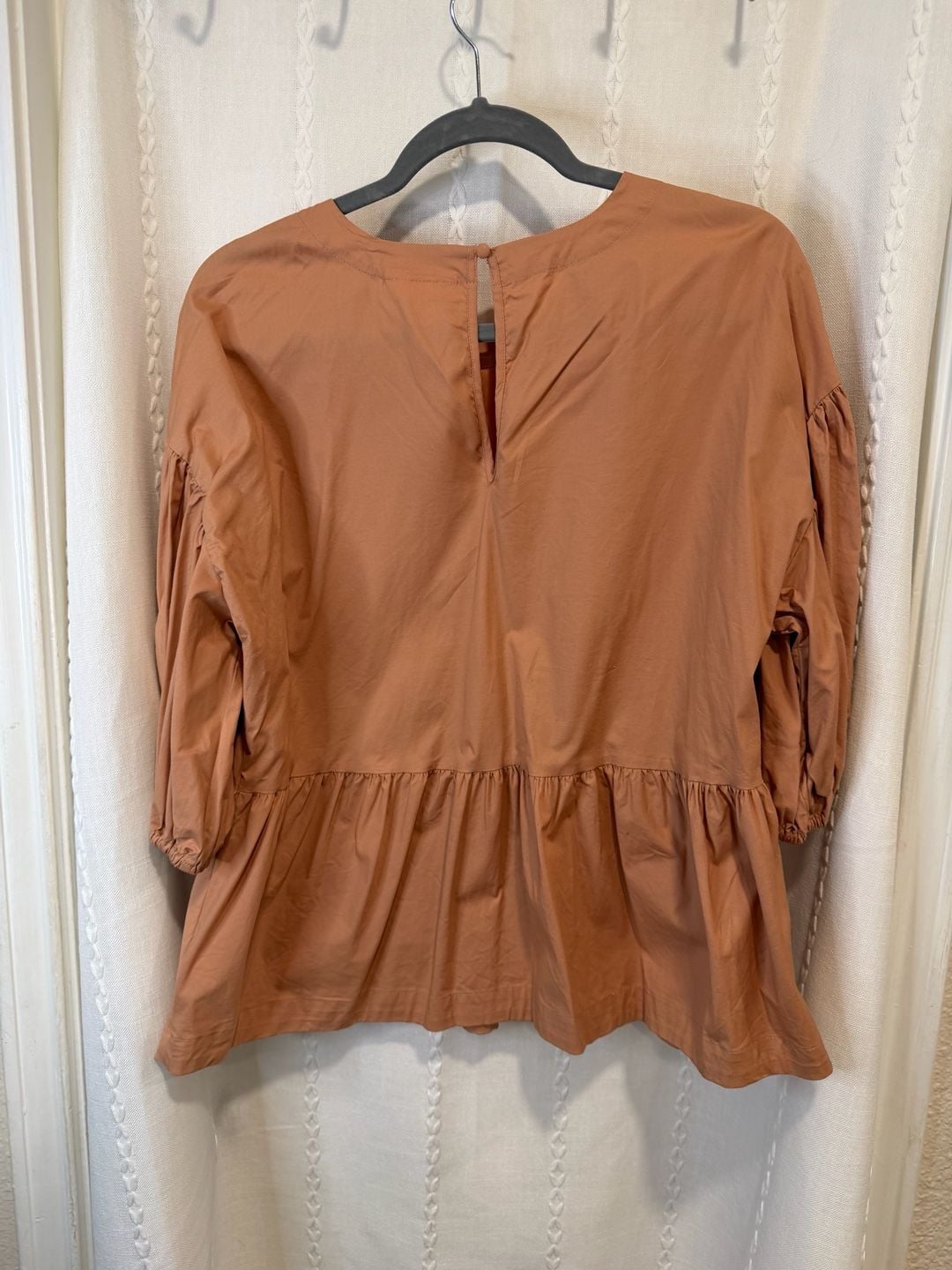 Prologue Womens L Peach Puff Sleeve Peplum Blouse Babydoll Boho Cottagecore Top 3