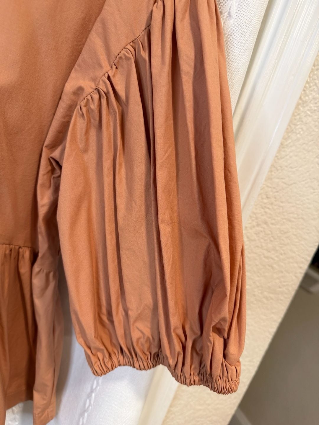 Prologue Womens L Peach Puff Sleeve Peplum Blouse Babydoll Boho Cottagecore Top 5