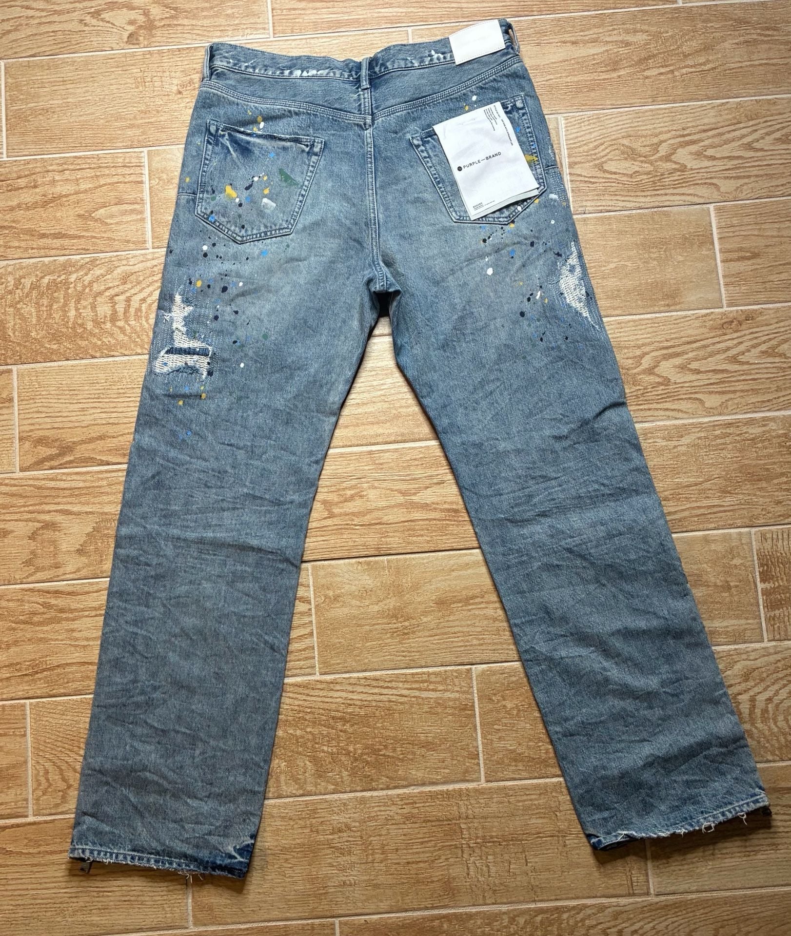 Purple Brand P011 Jeans Mens 36 Paint Splatter Distressed Straight Leg Ankle Zip 3