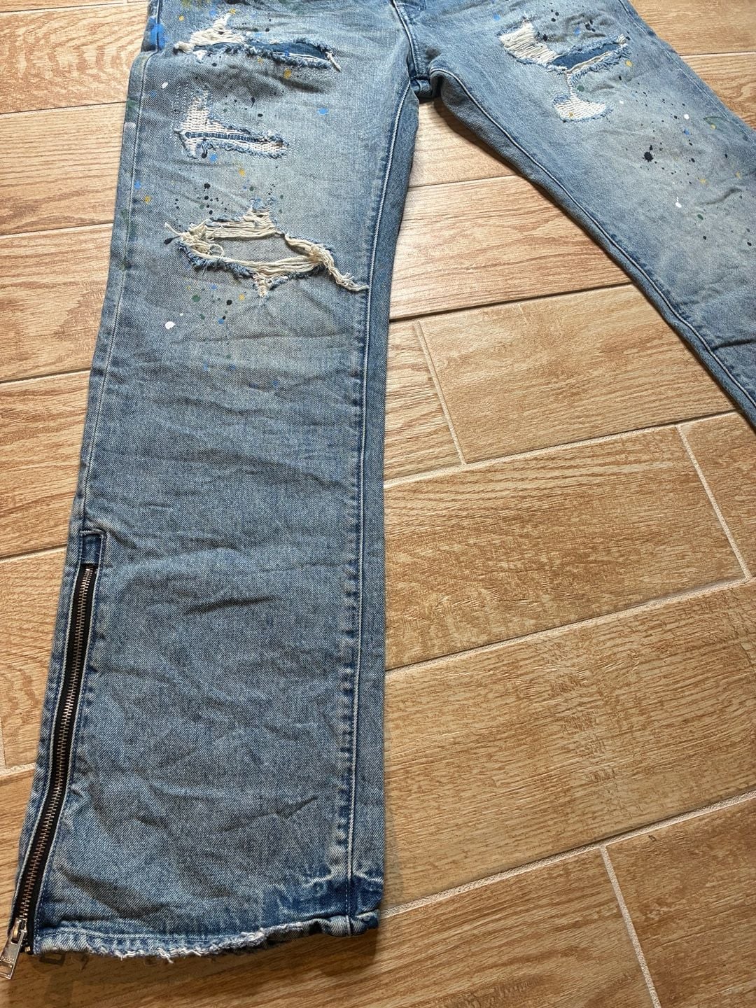 Purple Brand P011 Jeans Mens 36 Paint Splatter Distressed Straight Leg Ankle Zip 5