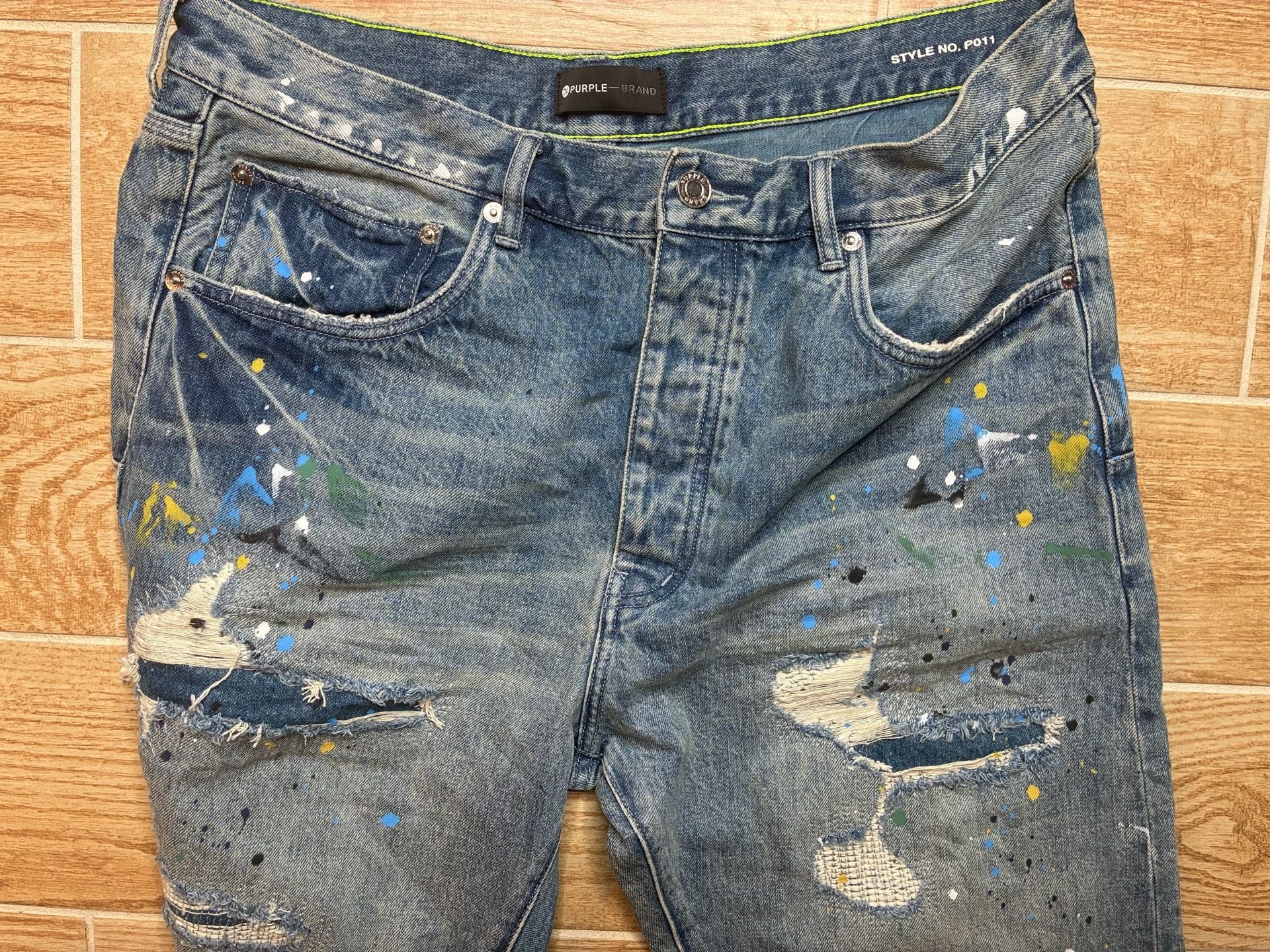 Purple Brand P011 Jeans Mens 36 Paint Splatter Distressed Straight Leg Ankle Zip 8