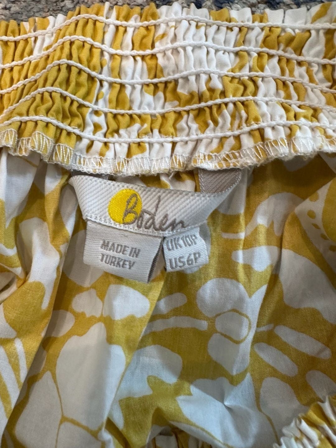 100% Cotton Boden Floral Print Off Shoulder Romper Size US 6P Yellow White 3
