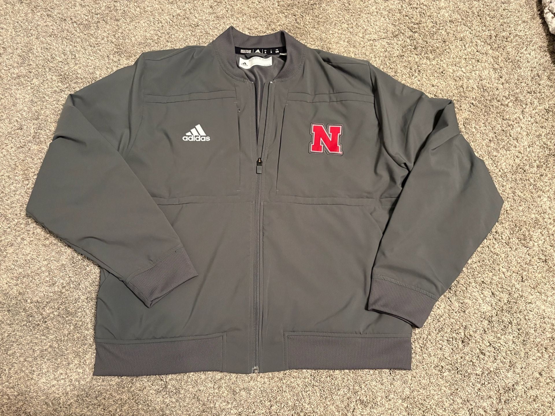 Adidas Nebraska Huskers Bomber Jacket Size XL Grey Full Zip 2