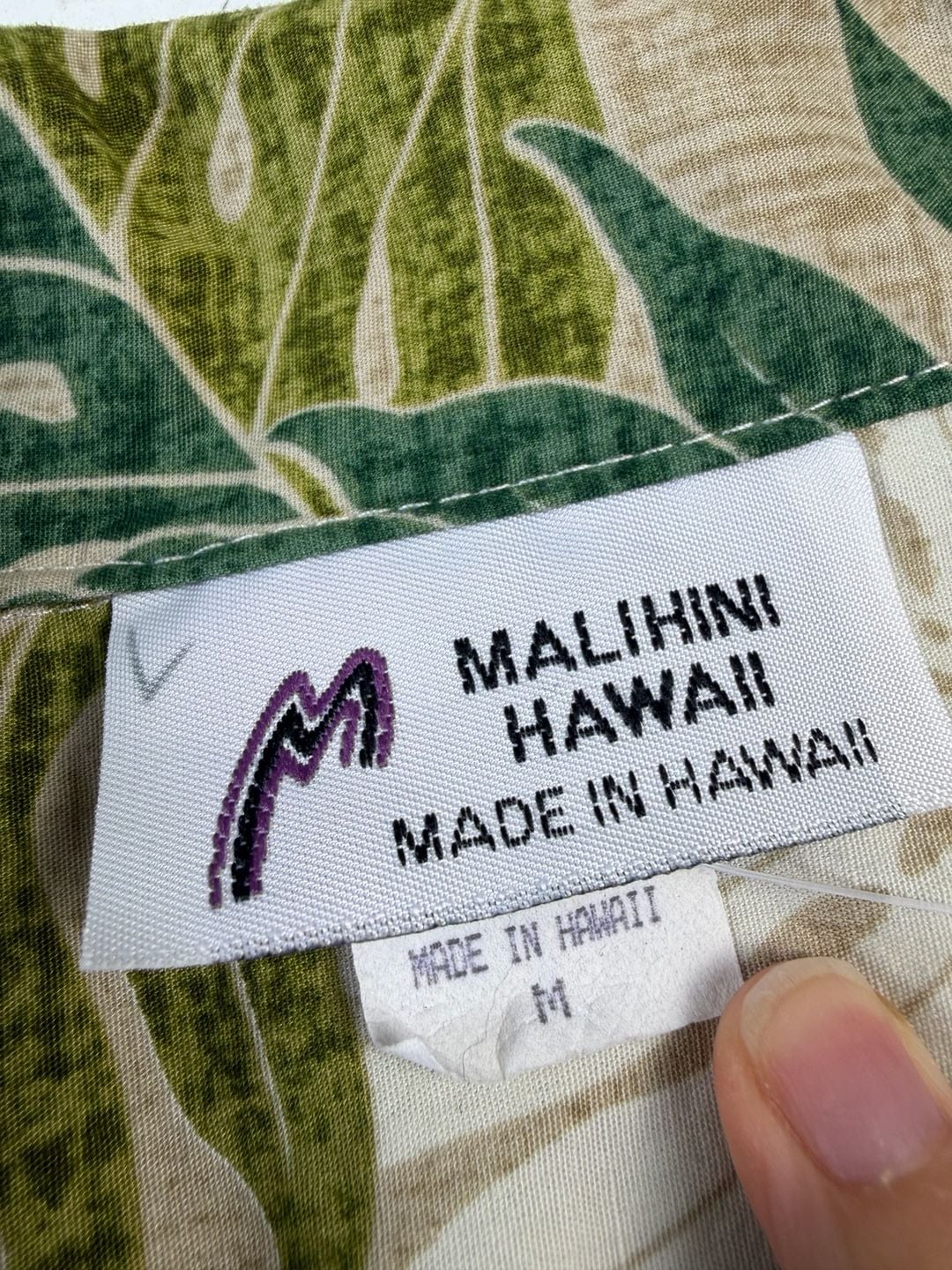 Malihini Hawaii Tropical Leaf Hawaiian Collared Button Down Shirt Green Size M (OF) 3