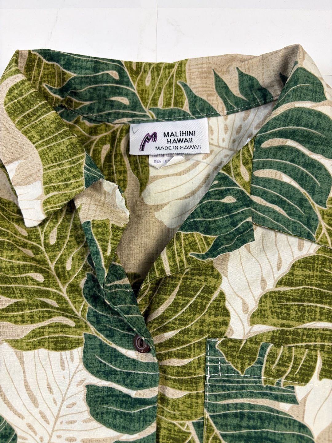 Malihini Hawaii Tropical Leaf Hawaiian Collared Button Down Shirt Green Size M (OF) 4