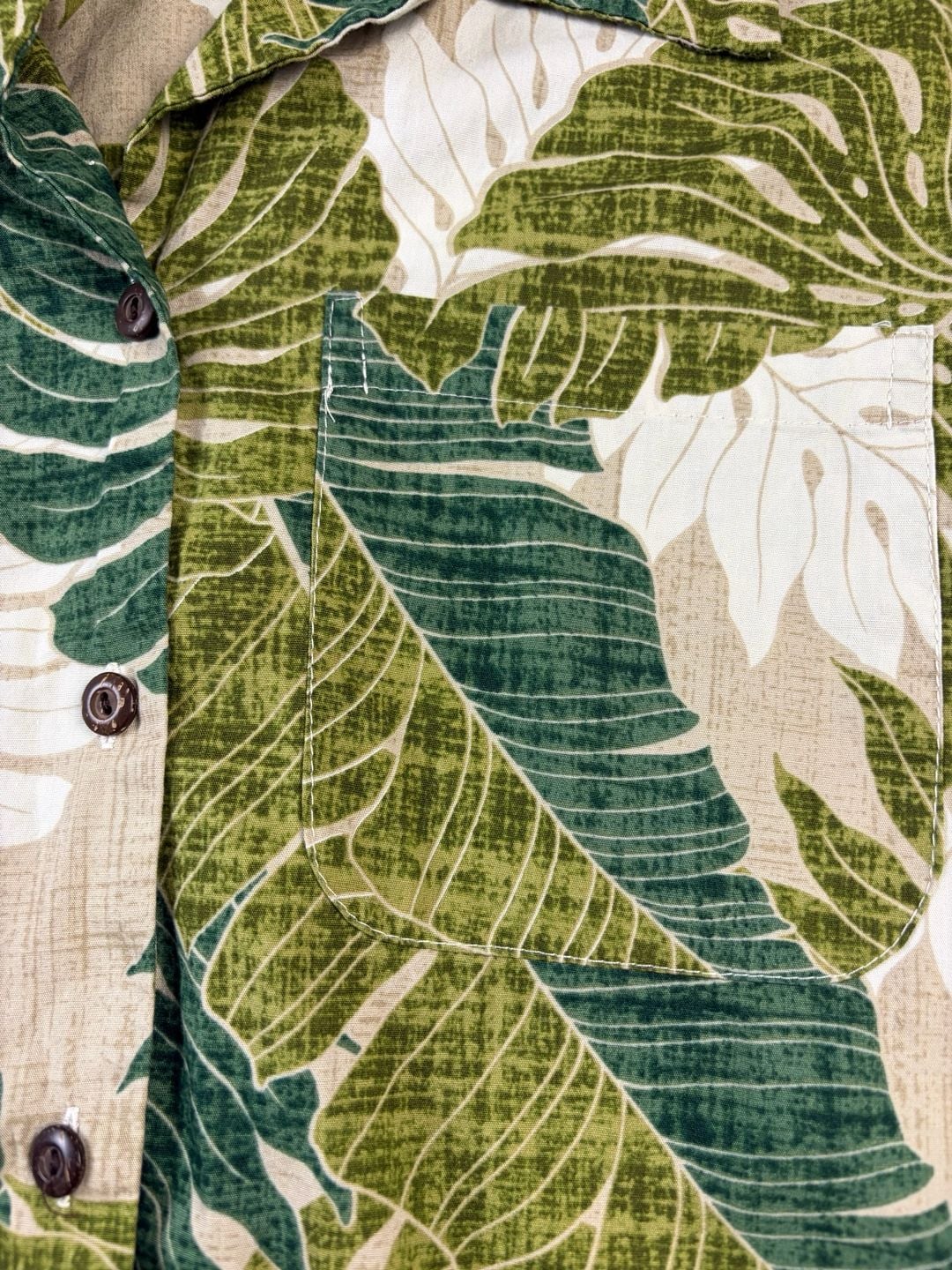 Malihini Hawaii Tropical Leaf Hawaiian Collared Button Down Shirt Green Size M (OF) 6