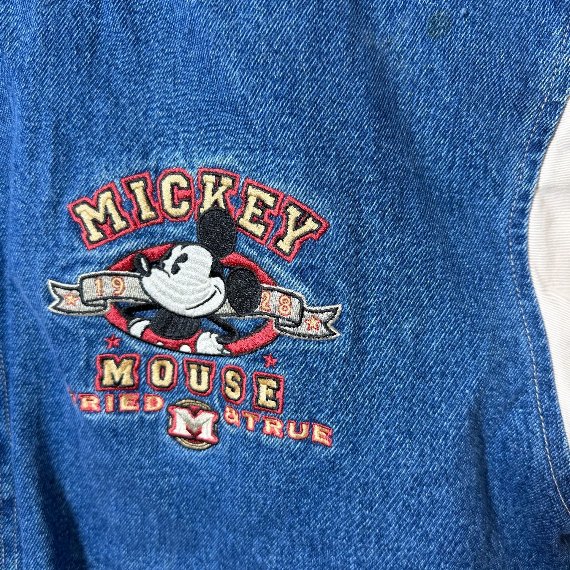 Vintage Disney Mickey Mouse Denim Varsity Jacket Size L 4