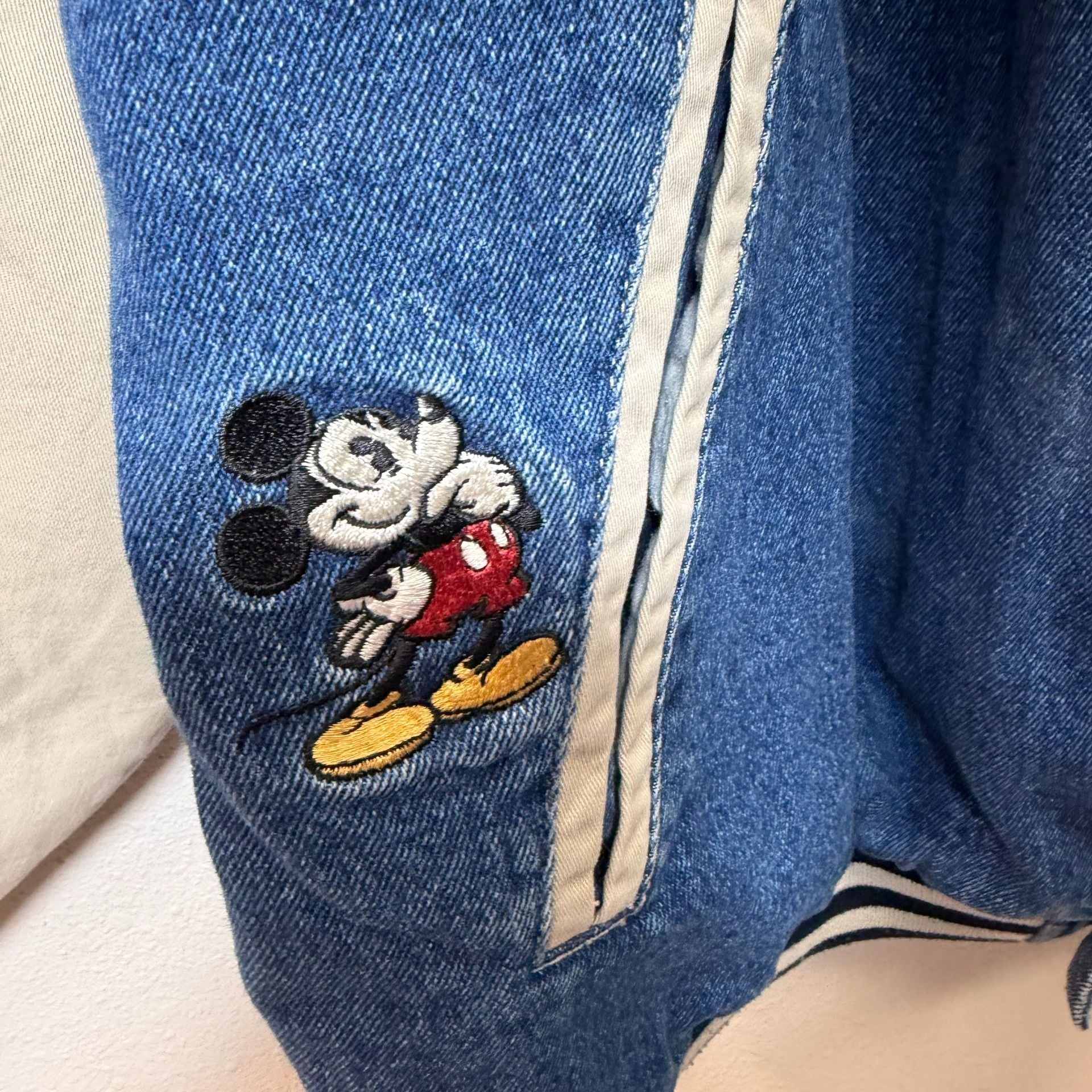 Vintage Disney Mickey Mouse Denim Varsity Jacket Size L 6