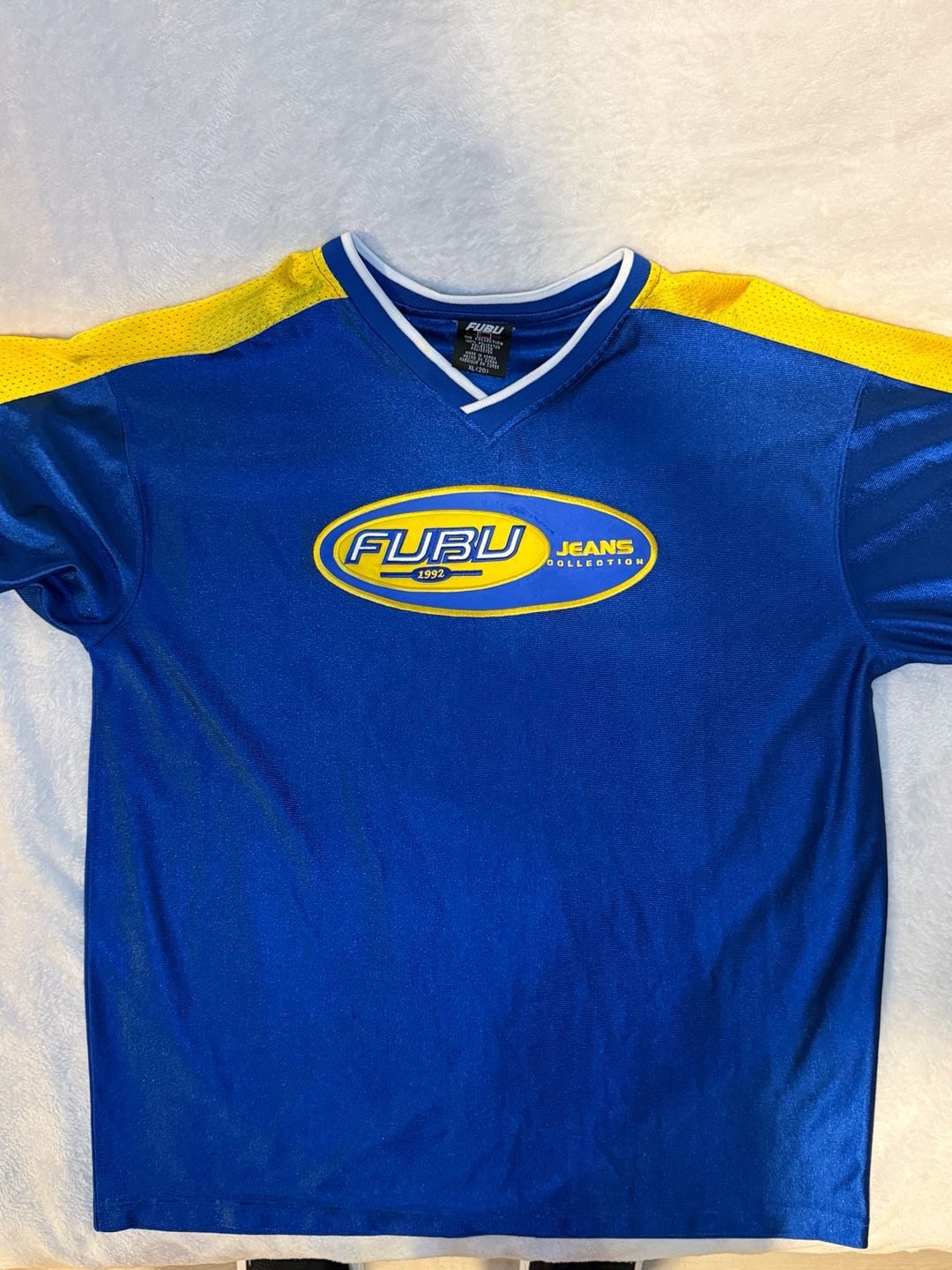 Vtg FUBU Jeans Collection Jersey Size XL 1992 Blue Yellow 2
