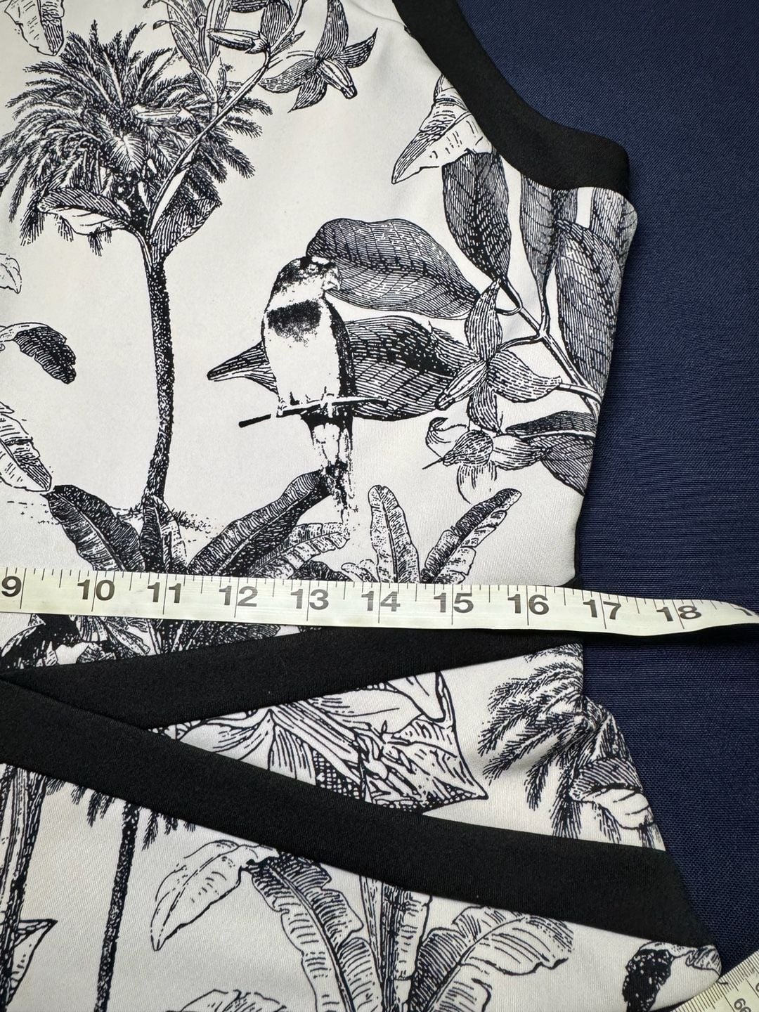 Worthington Tropical Bird Print Peplum Top L Black White Sleeveless Botanical 7