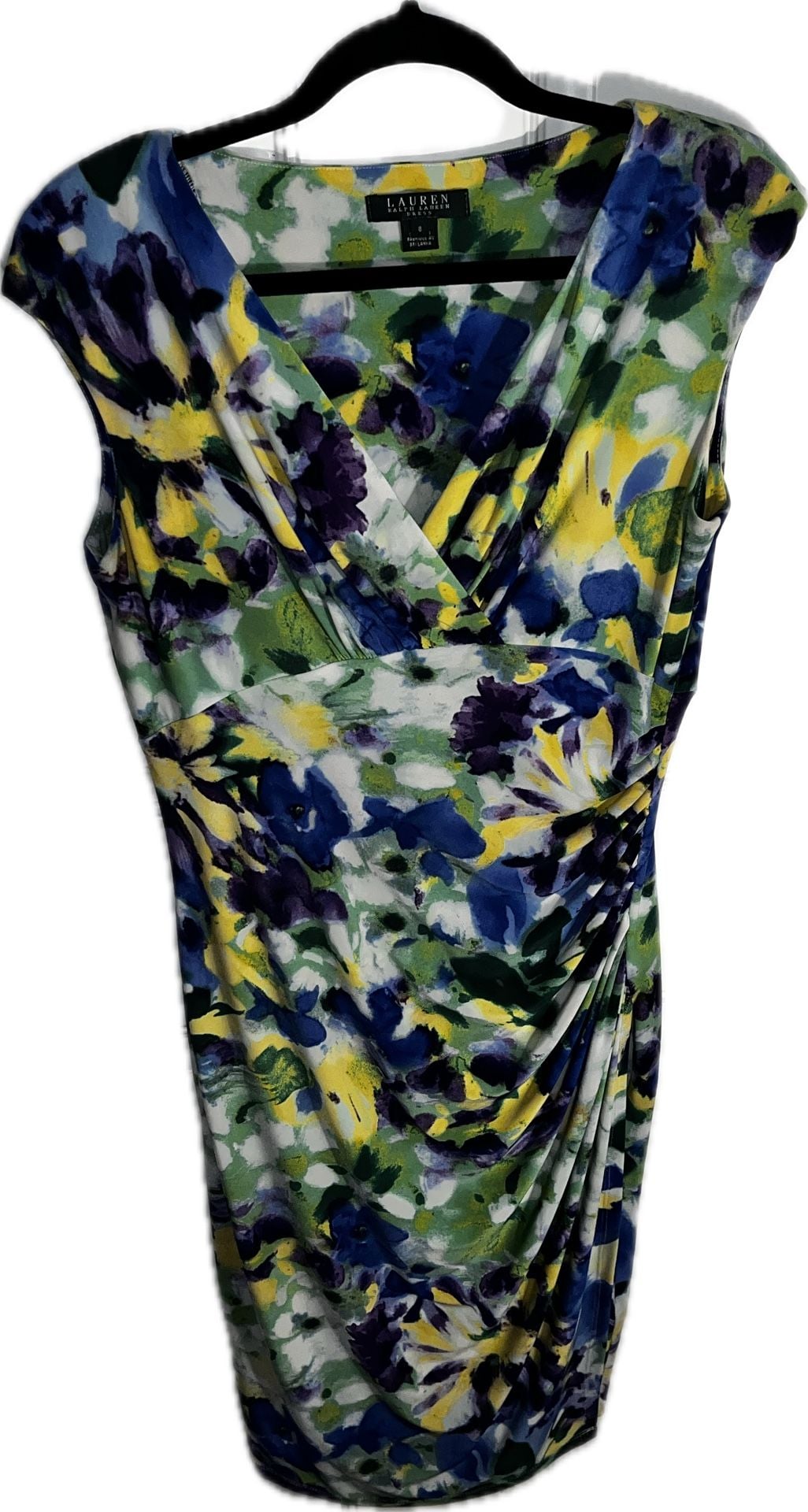 Lauren Ralph Lauren Dress Size 8 Floral Print Ruched V-Neck Cap Sleeve 2