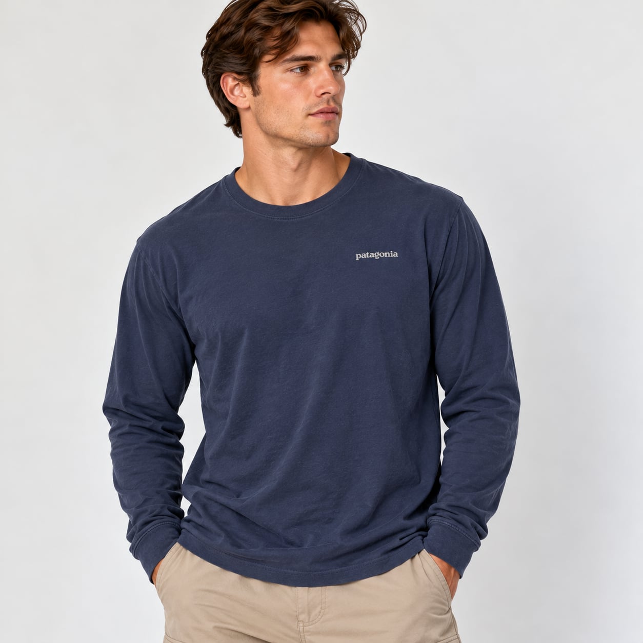 Patagonia Men's Navy Blue Long Sleeve Logo T-Shirt Regular Fit Size L 2