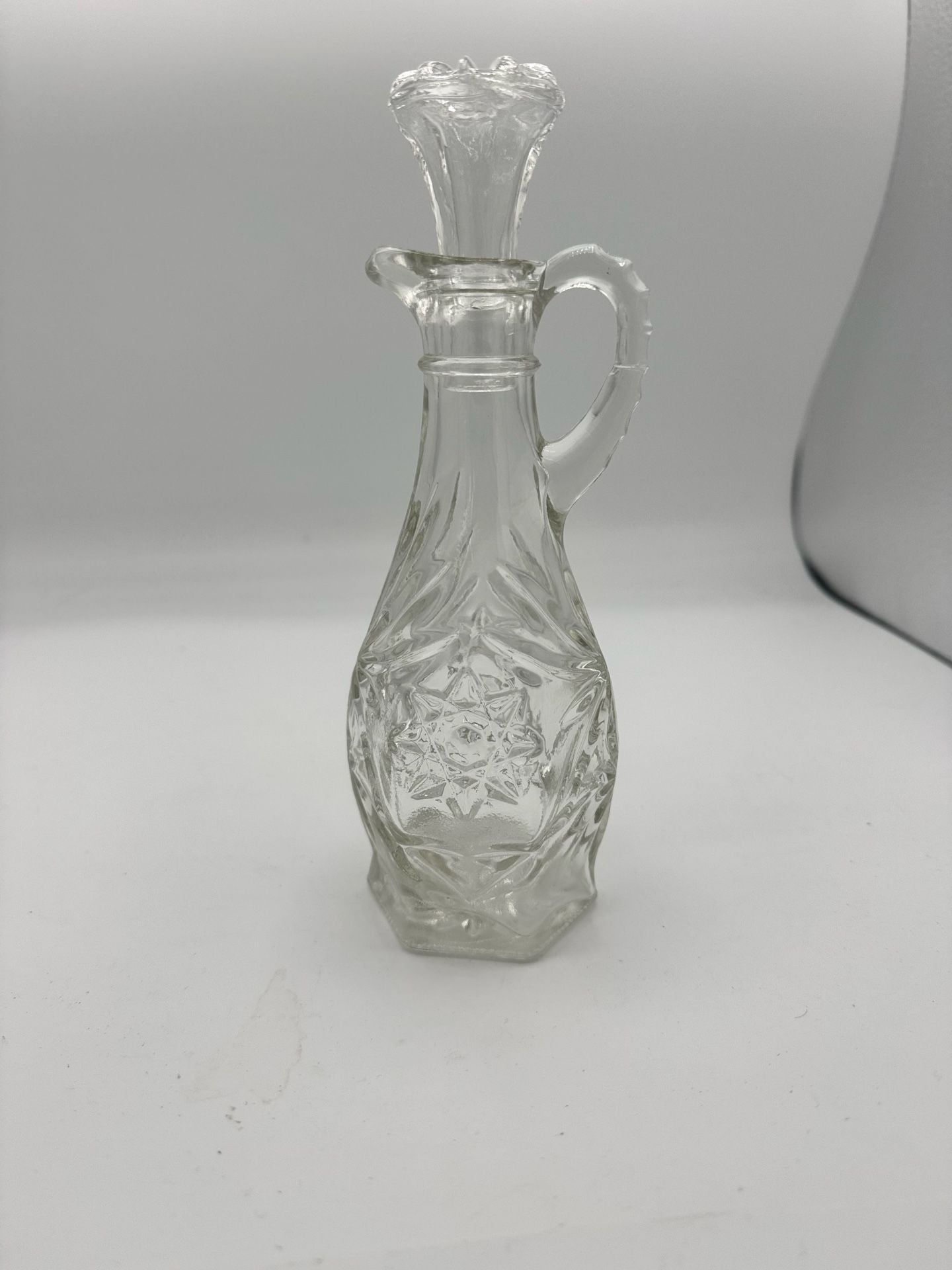 Vintage ⚓️ Hocking Cut ✡️ of David Oil and Vinegar Fluted Cruet Bottle 4